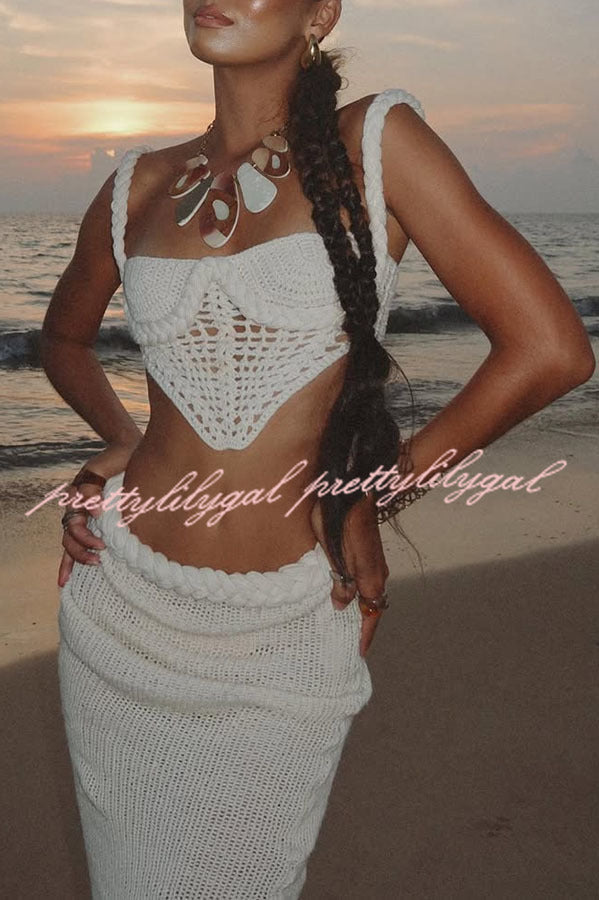 Sumui Hollow Crochet Knit Braid Detail V-Neck Crop Tank Top - Summer Beach Vacation Outfit, Boho Chic Festival Wear, Casual Street Style