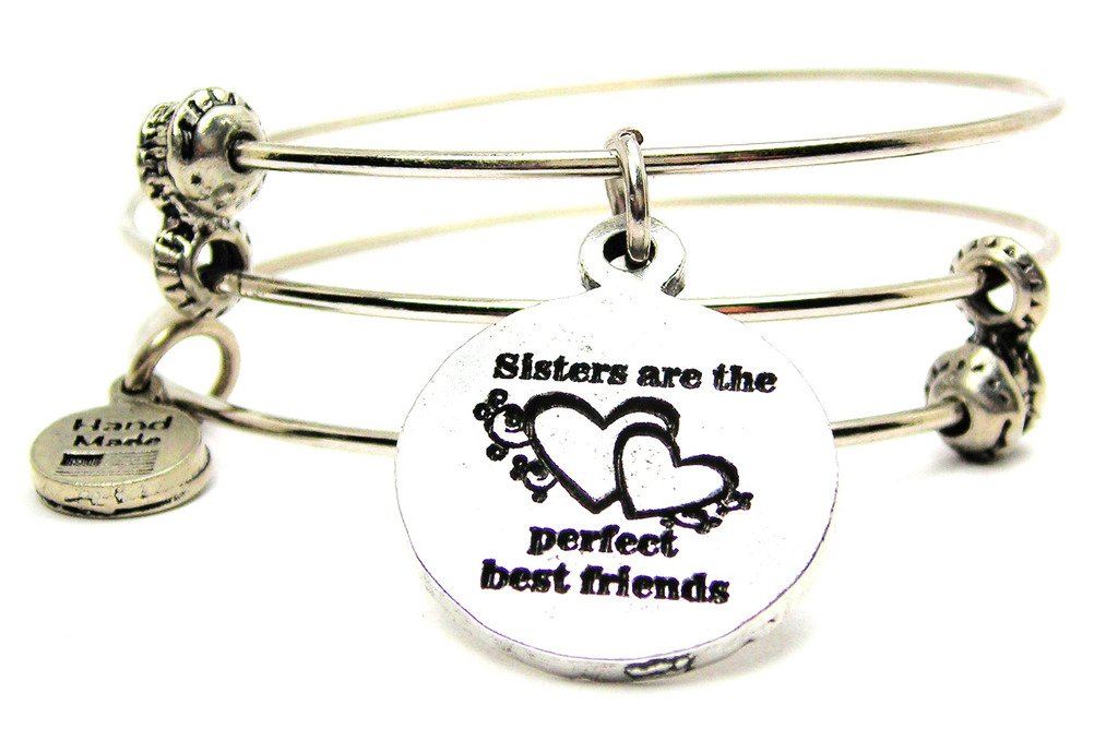 Sister Best Friend Expandable Wire Triple Bangle Bracelet for Everyday Wear & Gifting