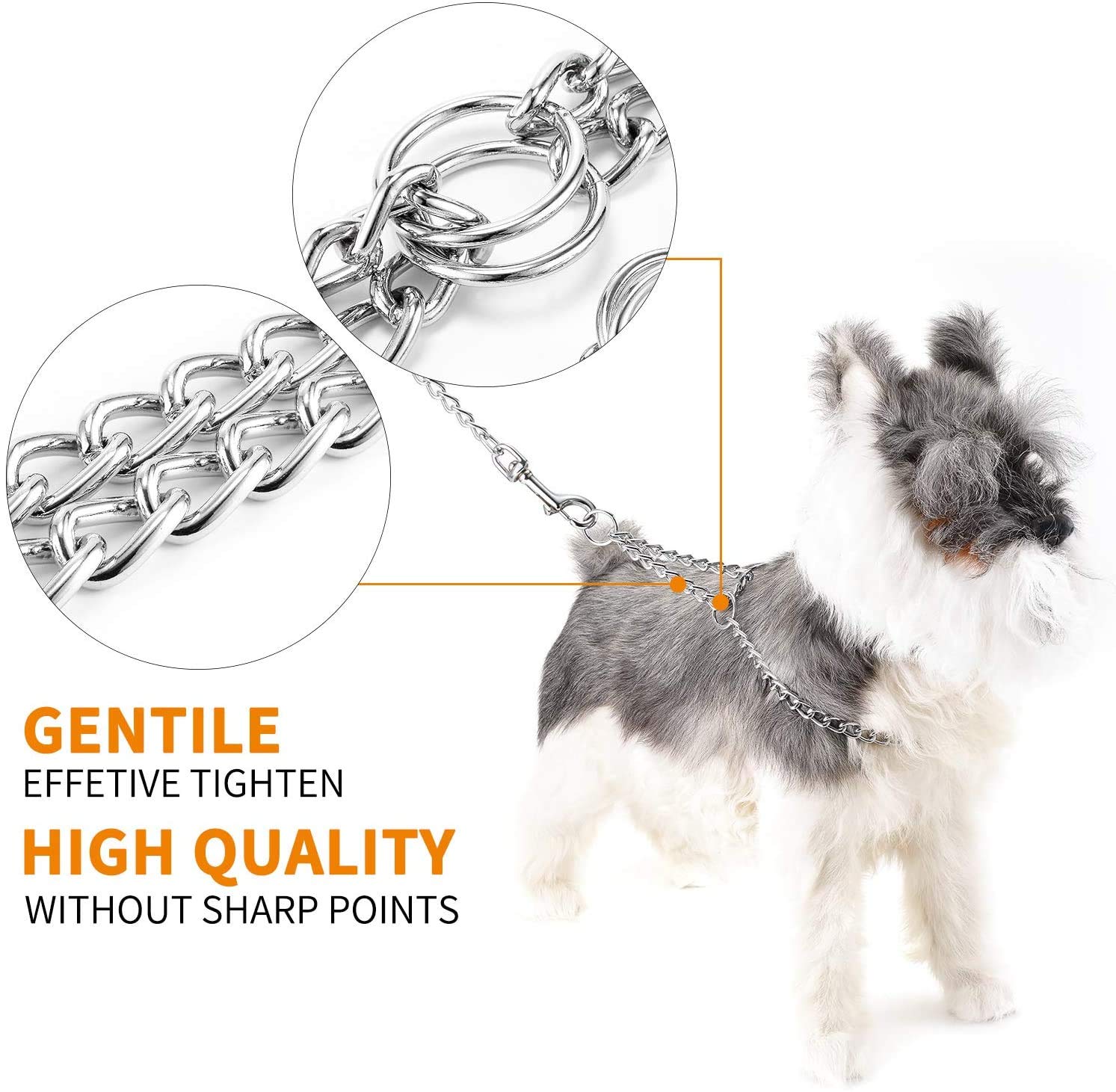Pettom Martingale Dog Training Collar - Metal Slip Choker Collar, Chrome Plated, Rust Proof & Durable for Small, Medium & Large Dogs - Perfect for Obedience Training & Walking