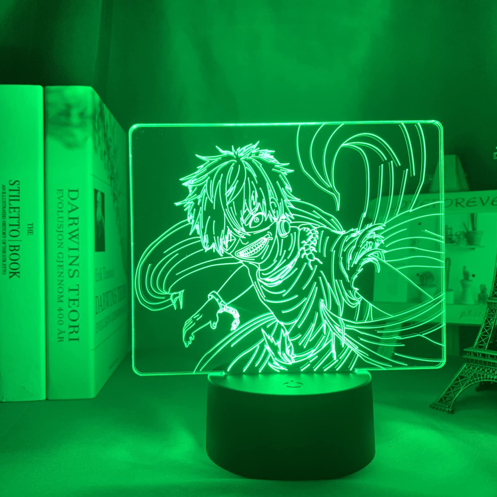 Tokyo Ghoul Ken Kaneki 3D LED Night Light - 16 Color Changing Anime Lamp with Remote Control for Kids Bedroom Decor, Birthday Gift, and Relaxing Nighttime Ambiance