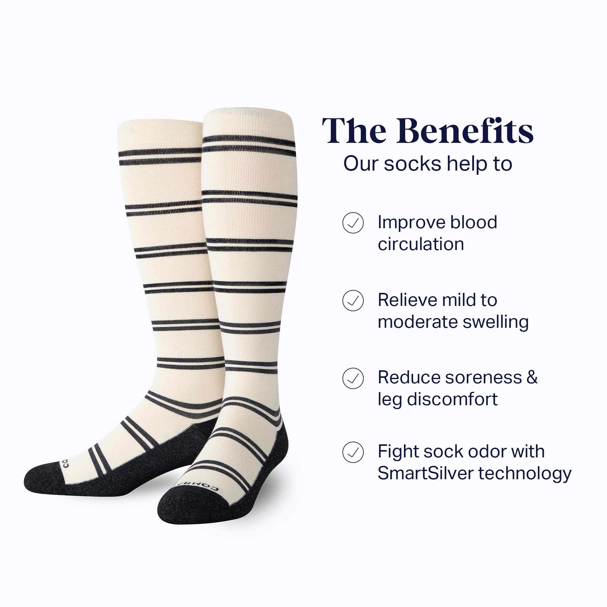 Comrad CloudCotton Knee High Compression Socks 15-20mmHg - Breathable Combed Cotton Support Socks for Women & Men - Perfect for Running, Travel & Circulation Support