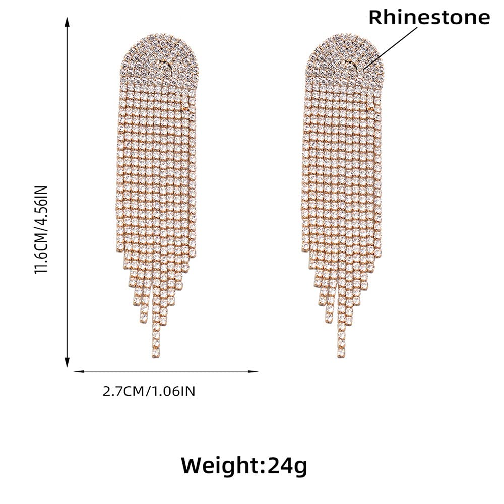 Jumwrit Rhinestone Tassel Earrings for Women - Bohemian Fringe Chandelier Drop Earrings with Long Crystal Dangles | Perfect for Parties, Weddings & Evening Events