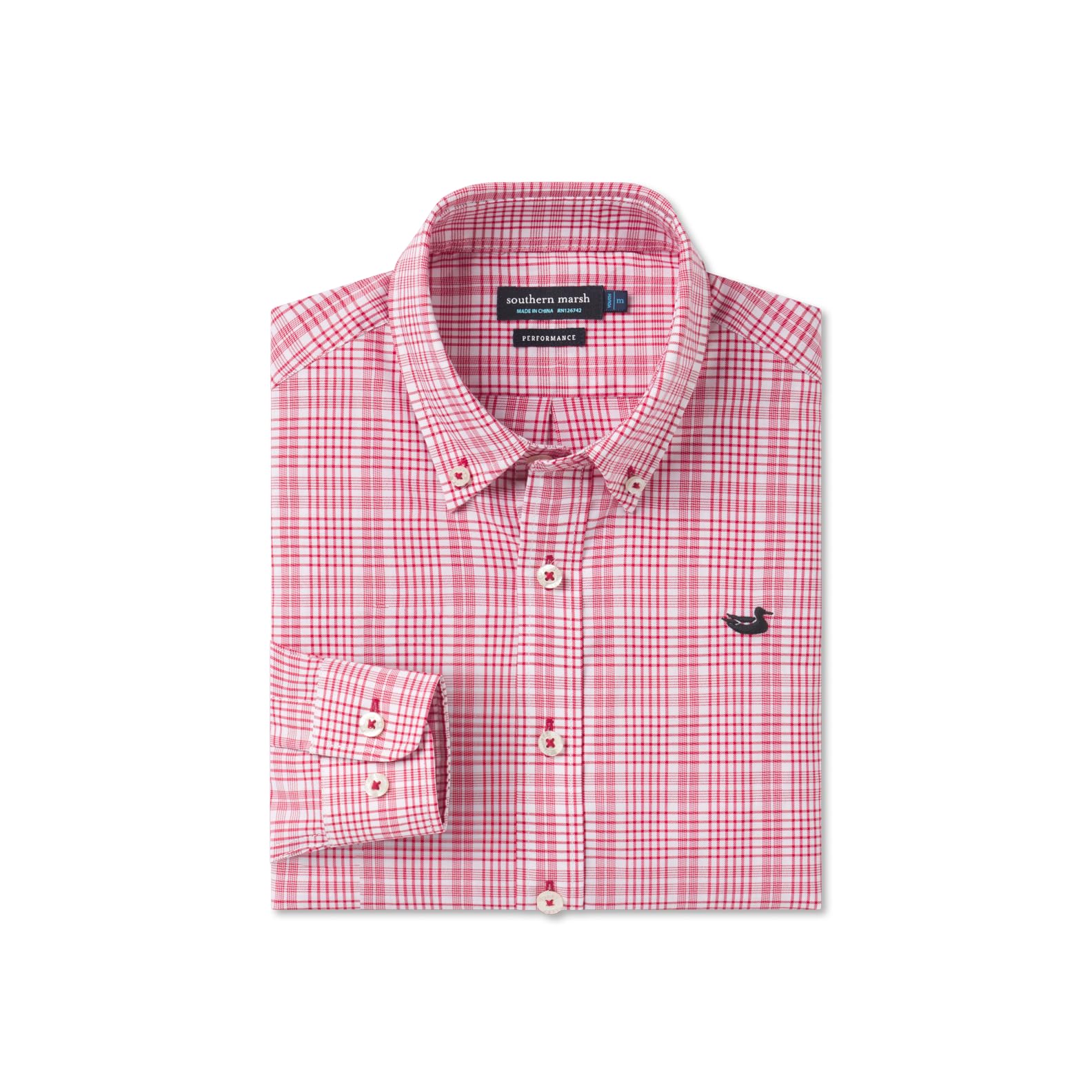 Southern Marsh Youth’s Shenandoah Performance Check Dress Shirt - Long Sleeve Woven Button Down Shirt for Boys in Crimson & White, Size Large - Perfect for School, Church & Special Occasions