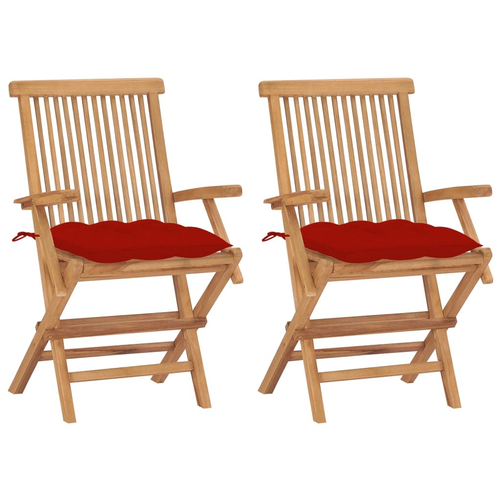 Premium 2-Piece Teak Wood Patio Chairs with Red Cushions - 37 lbs - Durable Outdoor Furniture for Garden, Poolside & Backyard Relaxation