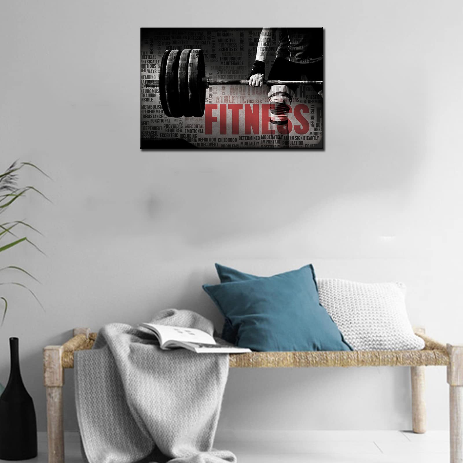 Men Lifting Dumbbell Gym Motivational Wall Art - Black & White Canvas Painting (24x36 Inch) - HD Framed Giclee Print for Home Gym, Office & Game Room Decor - Ready to Hang Inspirational Fitness Artwork