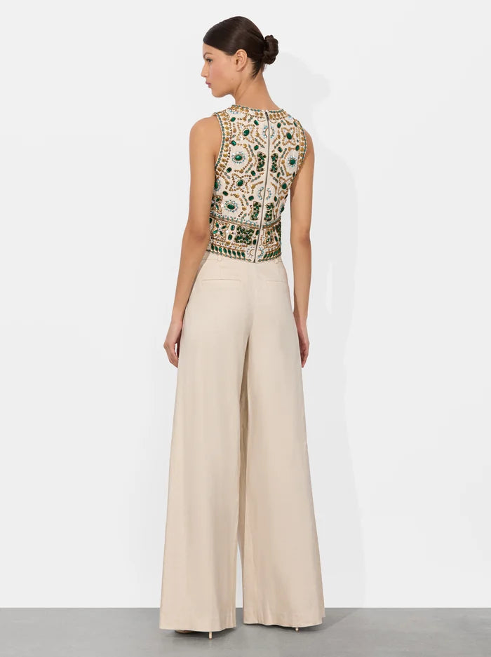 Amal Embellished Tank Top for Women - Off White | Elegant Lace & Bead Design | Perfect for Casual Wear, Parties & Special Occasions