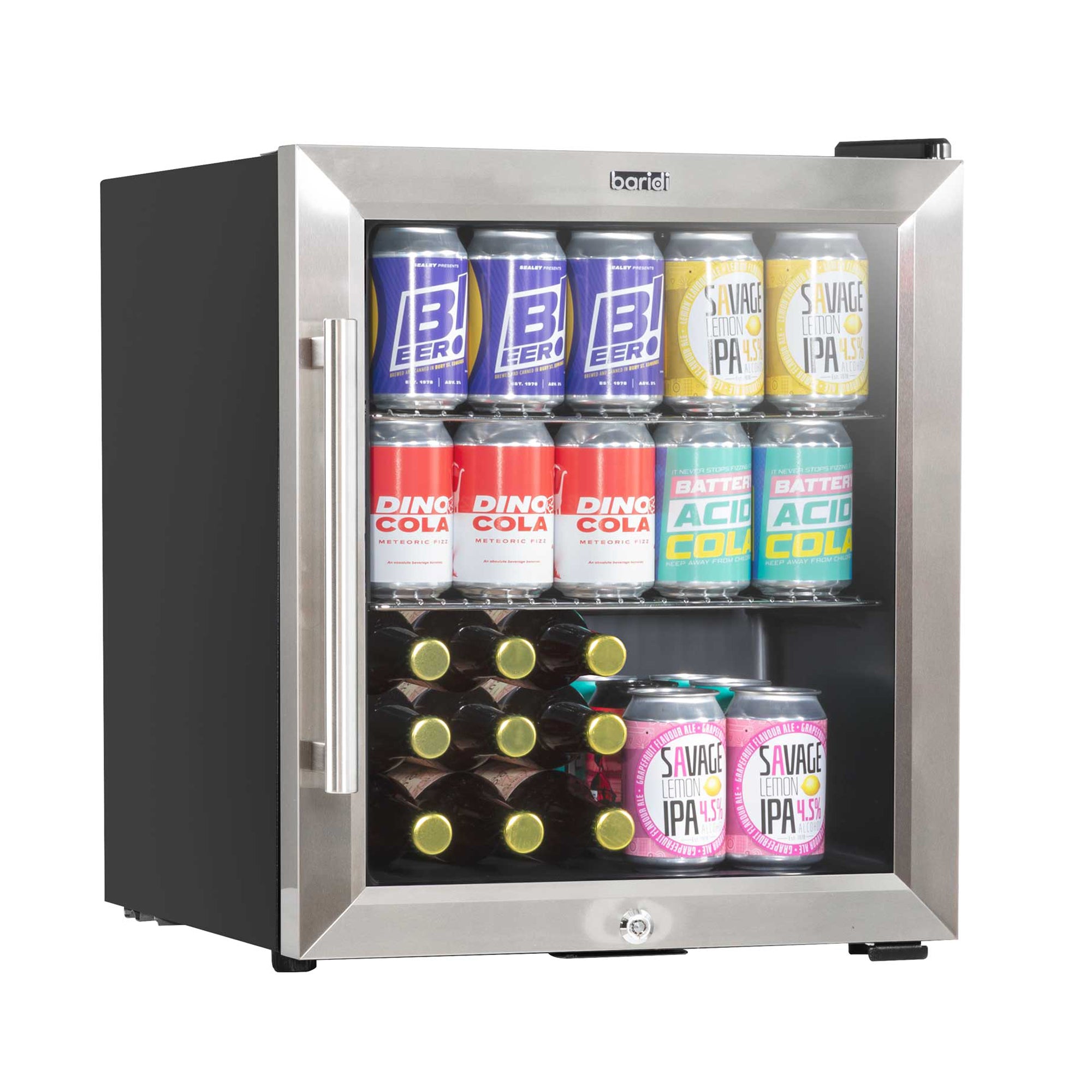 Baridi 50L Mini Fridge for Drinks & Wine - Compact Beverage Cooler with LED Light & Stainless Steel Design - Perfect for Home, Office, Dorm, or Bar Use - Model DH75