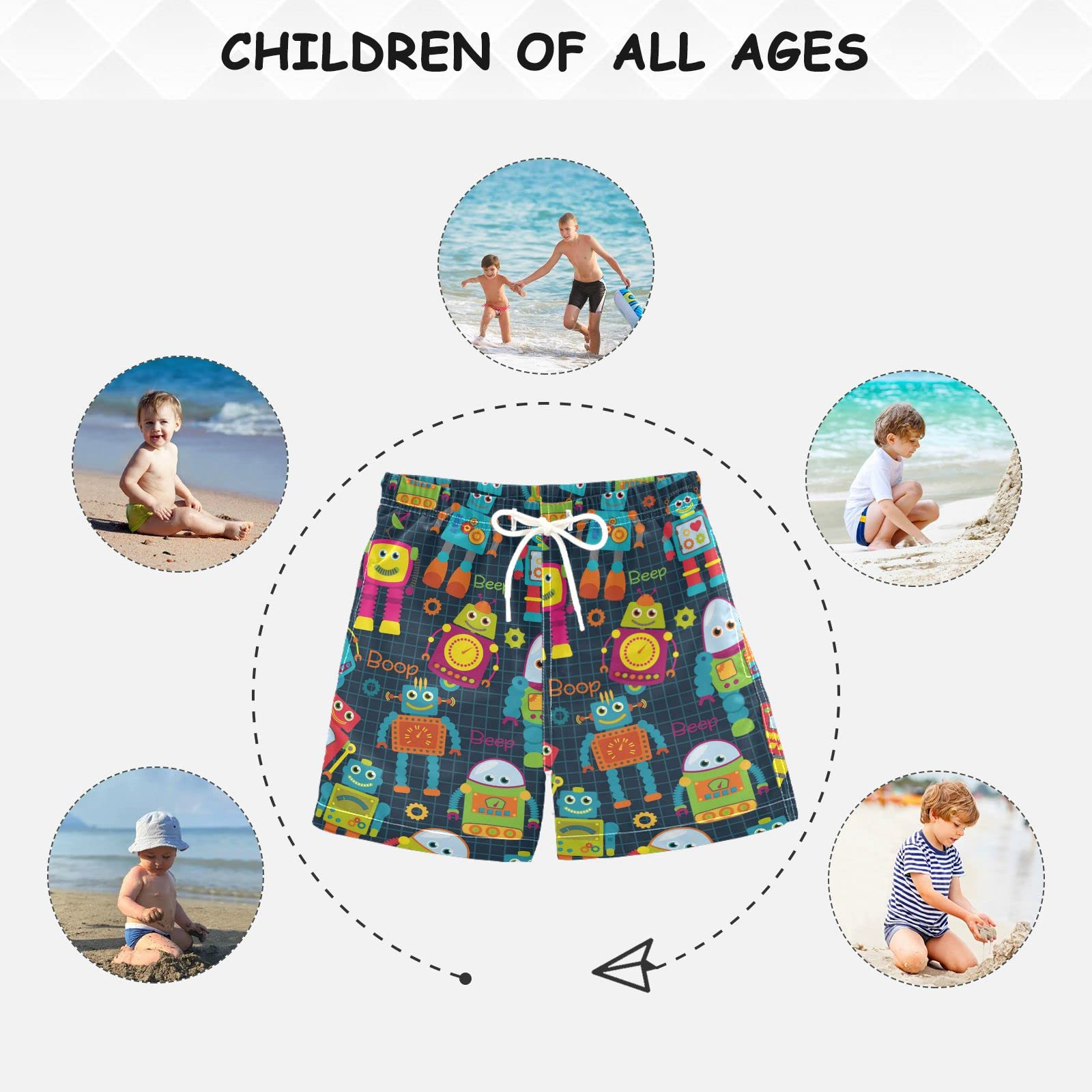 **Susiyo Cute Cartoon Robot Boys' Swim Trunks - Quick Dry Swim Shorts for Toddler Boys, Beach Bathing Suits & Swimwear - Perfect for Pool, Beach, and Summer Water Play**