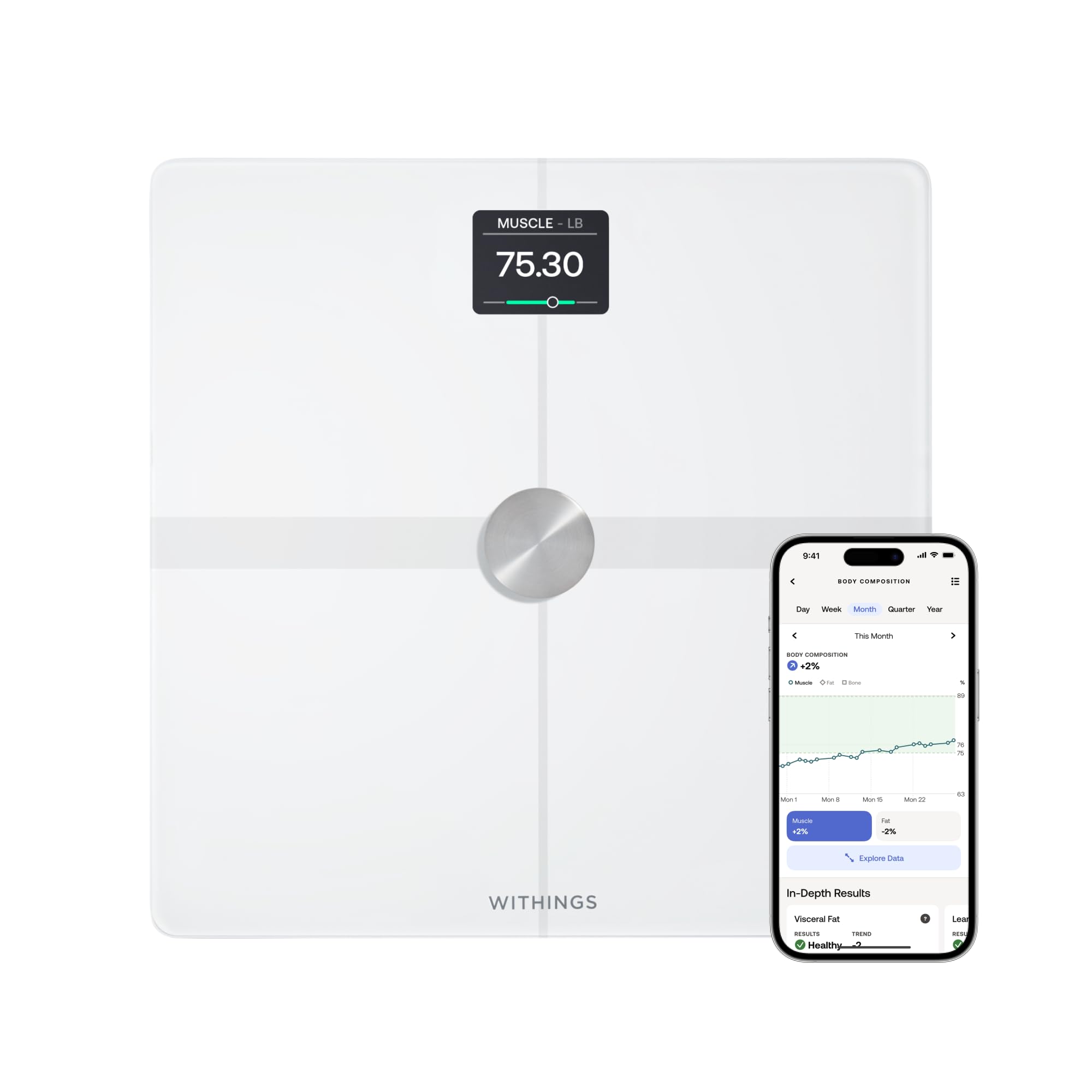 WITHINGS Body Smart - Accurate Digital Bathroom Scale for Weight, Body Fat & Composition, Wi-Fi & Bluetooth Smart Scale, Apple Health & Baby Mode Compatible - Track Fitness Goals & Monitor Baby Growth at Home