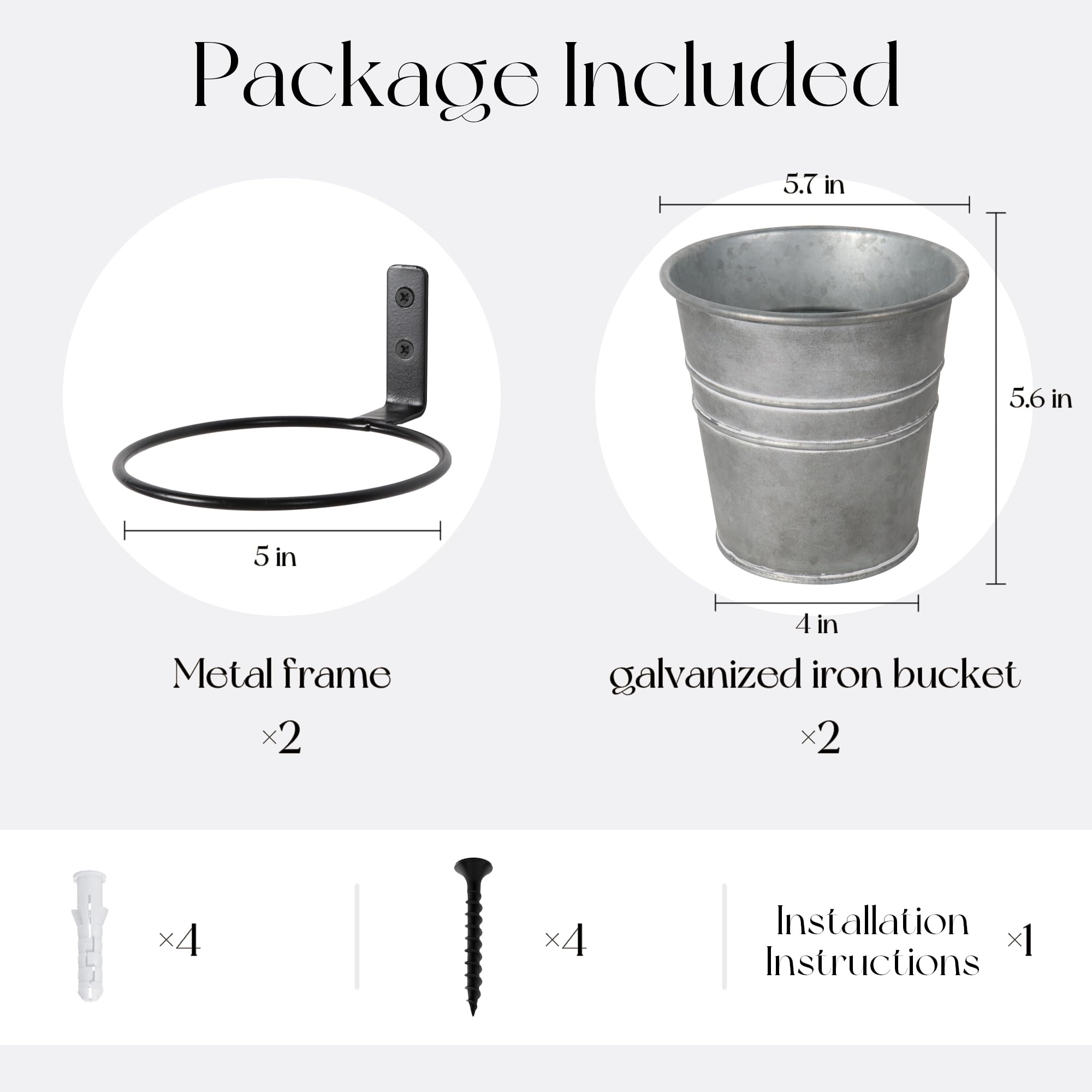 Set of 2 Galvanized Metal Wall Planters - Rustic Farmhouse Hanging Planters for Indoor Plants, Wall Mounted Flower Pots for Living Room, Bathroom & Bedroom Decor [Plants Not Included] | Perfect for Home, Office & Garden Vertical Gardening Decor