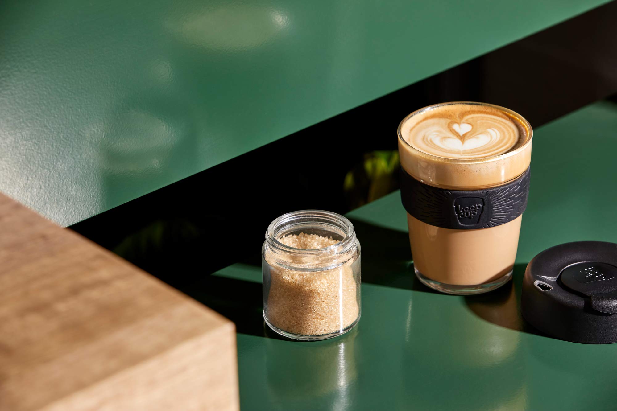 KeepCup 12oz Reusable Coffee Cup - Eco-Friendly Toughened Glass Travel Mug with Non-Slip Silicone Band, 12-Ounce Medium Size in Black | Perfect for Office, Commuting & Outdoor Activities
