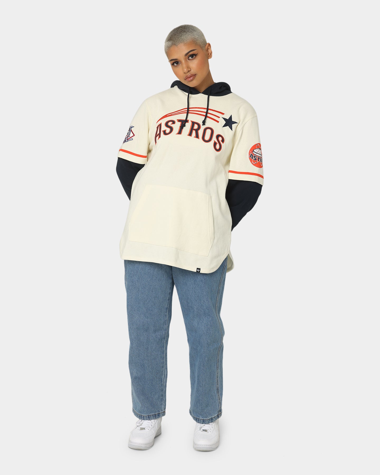 47 Brand Houston Astros Shortstop Hoodie Cream - Men's Baseball Fan Hooded Sweatshirt for Casual Wear & Game Day Outfits