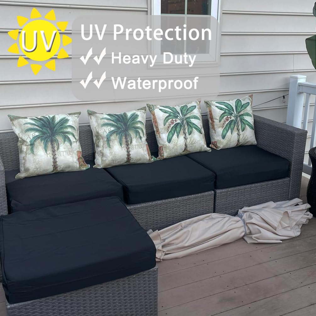 Waterproof Washable Outdoor Patio Cushion Covers 22x20x4 Inch 4-Pack - Replacement Slipcovers for Sofa, Couch & Chair - Indoor/Outdoor Furniture Protector (Black) - Perfect for Patio, Deck, Poolside & Sunroom