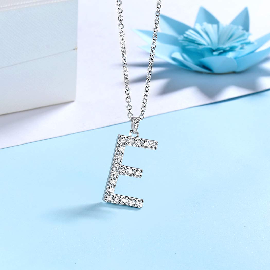 18K White Gold Plated Initial Letter Pendant Necklace - 925 Sterling Silver Cubic Zirconia Monogram Jewelry for Men & Women | Personalized Birthday Gift for Her/Him with Gift Box | Perfect for Anniversaries, Graduation & Special Occasions