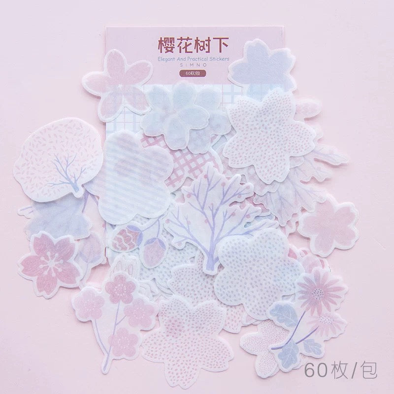 Cherry Blossom Washi Tape Stickers - 60pcs Floral Decorative Stickers for Scrapbooking, Journaling, DIY Crafts, and Planner Decorations - Perfect for Bullet Journals, Gift Wrapping, and Home Decor