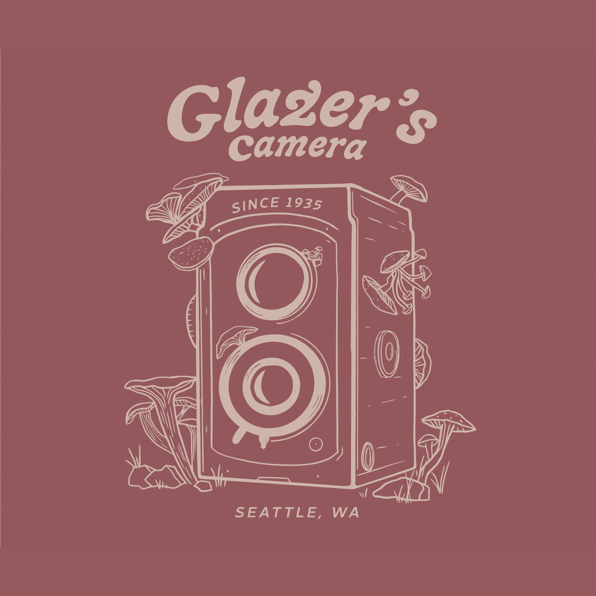 Glazer's Mushroom Camera Print Women's T-Shirt - Mauve, Small | Cute Graphic Tee for Casual Wear, Street Style & Photography Enthusiasts