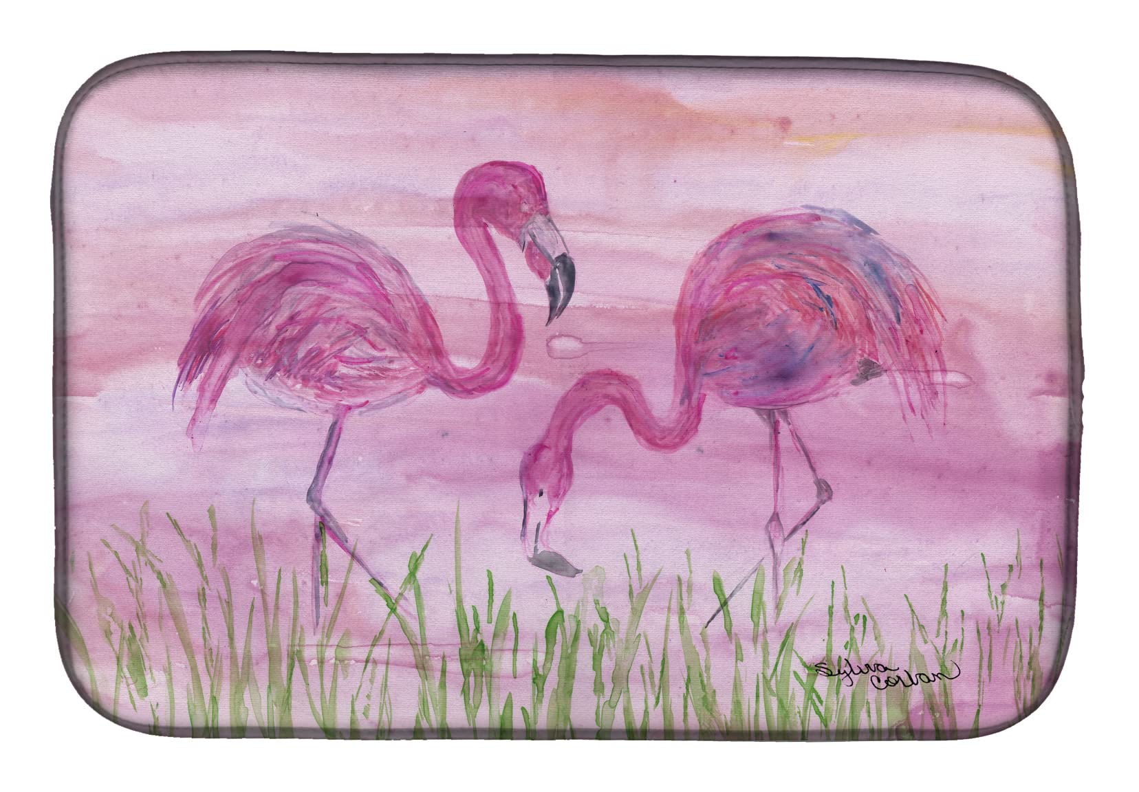Absorbent Flamingo Dish Drying Mat for Kitchen Counter - 14 x 21 Inch Colorful Dish Drainer Pad | Perfect for Drying Dishes, Protecting Countertops & Adding Tropical Decor