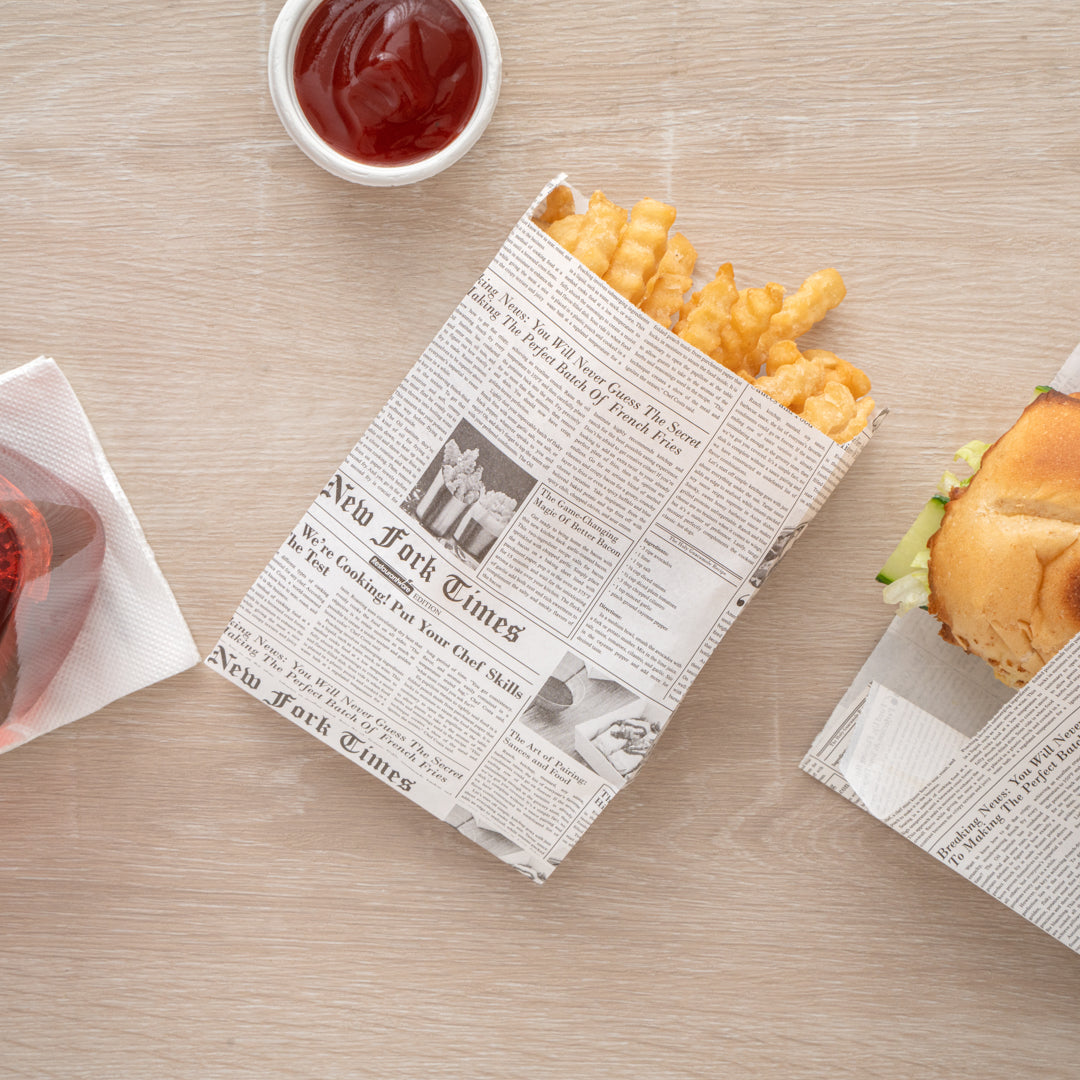 Eco-Friendly Newsprint Paper French Fry & Snack Bags - 4.25