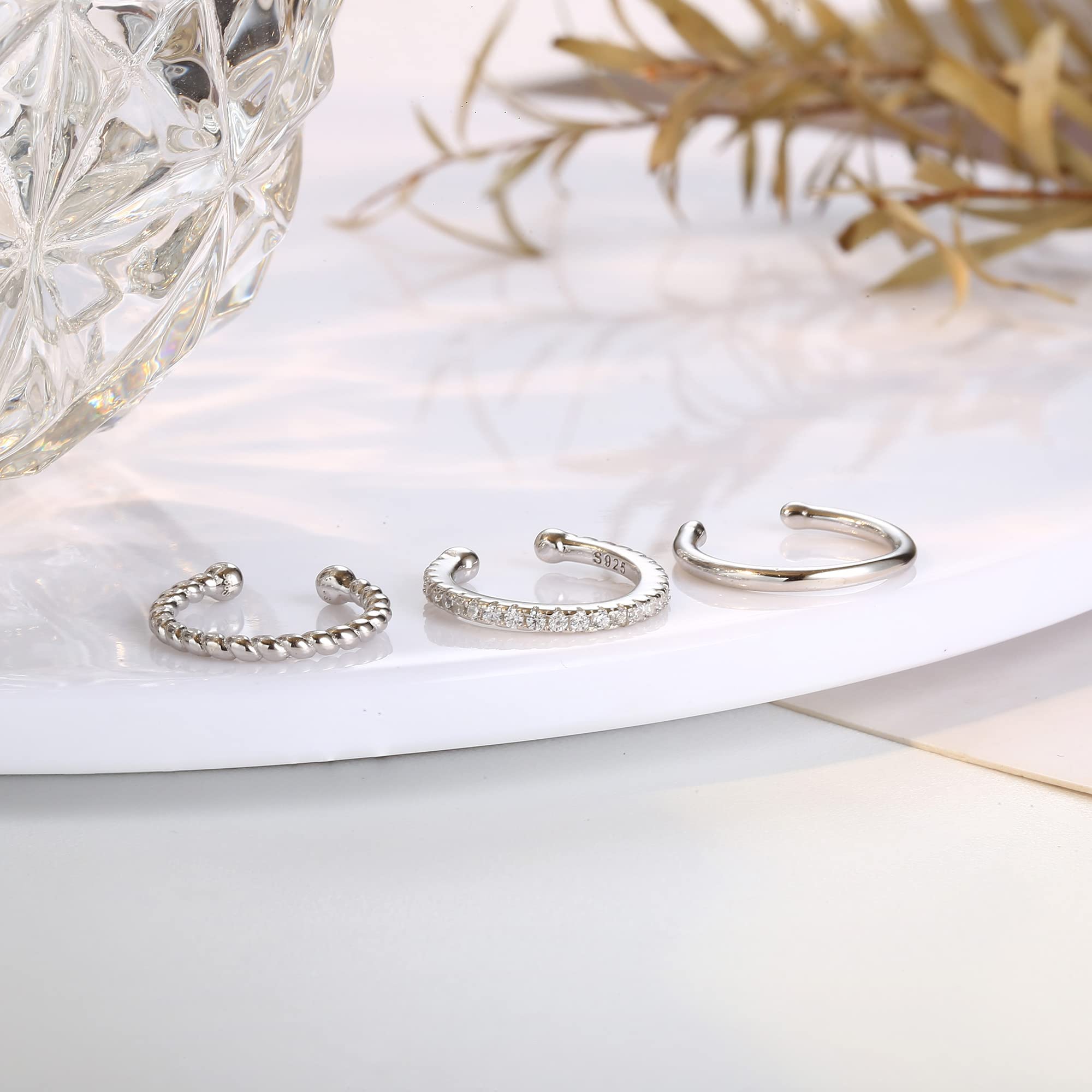 JeryWe 925 Sterling Silver Non-Piercing Ear Cuff - Hypoallergenic Cartilage Helix Conch Fake Earrings for Women | Perfect for Everyday Wear, Parties & Special Occasions
