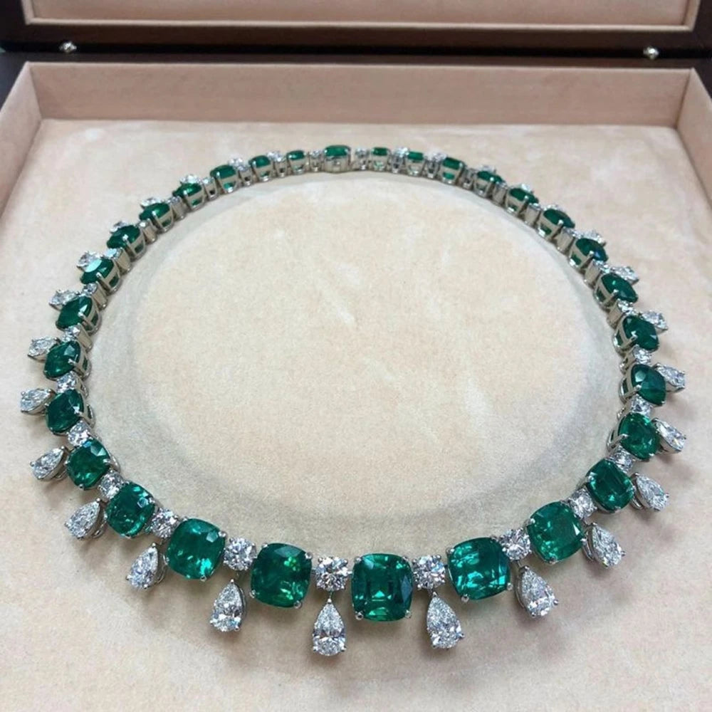 Vintage 925 Sterling Silver 17MM Emerald High Carbon Diamond Pendant Necklace - Fine Jewelry for Women, Anniversary & Birthday Gifts, Perfect for Weddings, Parties & Special Occasions