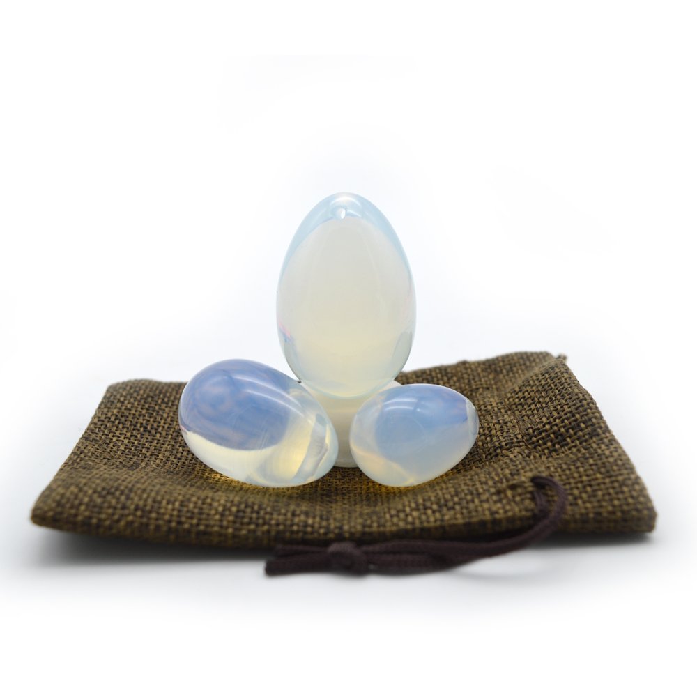 Opal Jade Yoni Eggs Set of 3 - Natural Kegel Exercise Stones for Pelvic Floor Muscle Strengthening & Vaginal Health - Perfect for Women's Wellness, Postpartum Recovery & Tantric Practice