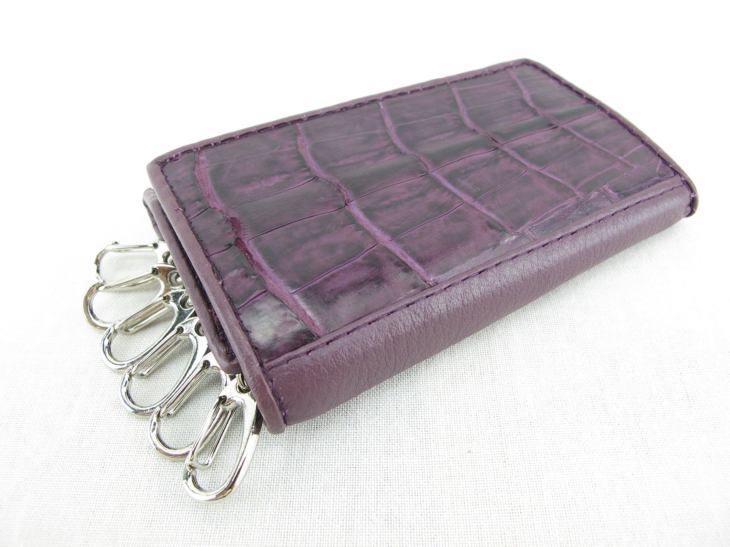 Genuine Crocodile Skin Leather Keychain Key Holder Trifold Wallet - Violet | Premium Leather Key Organizer for Men & Women | Perfect for Home, Office, Travel & Everyday Use