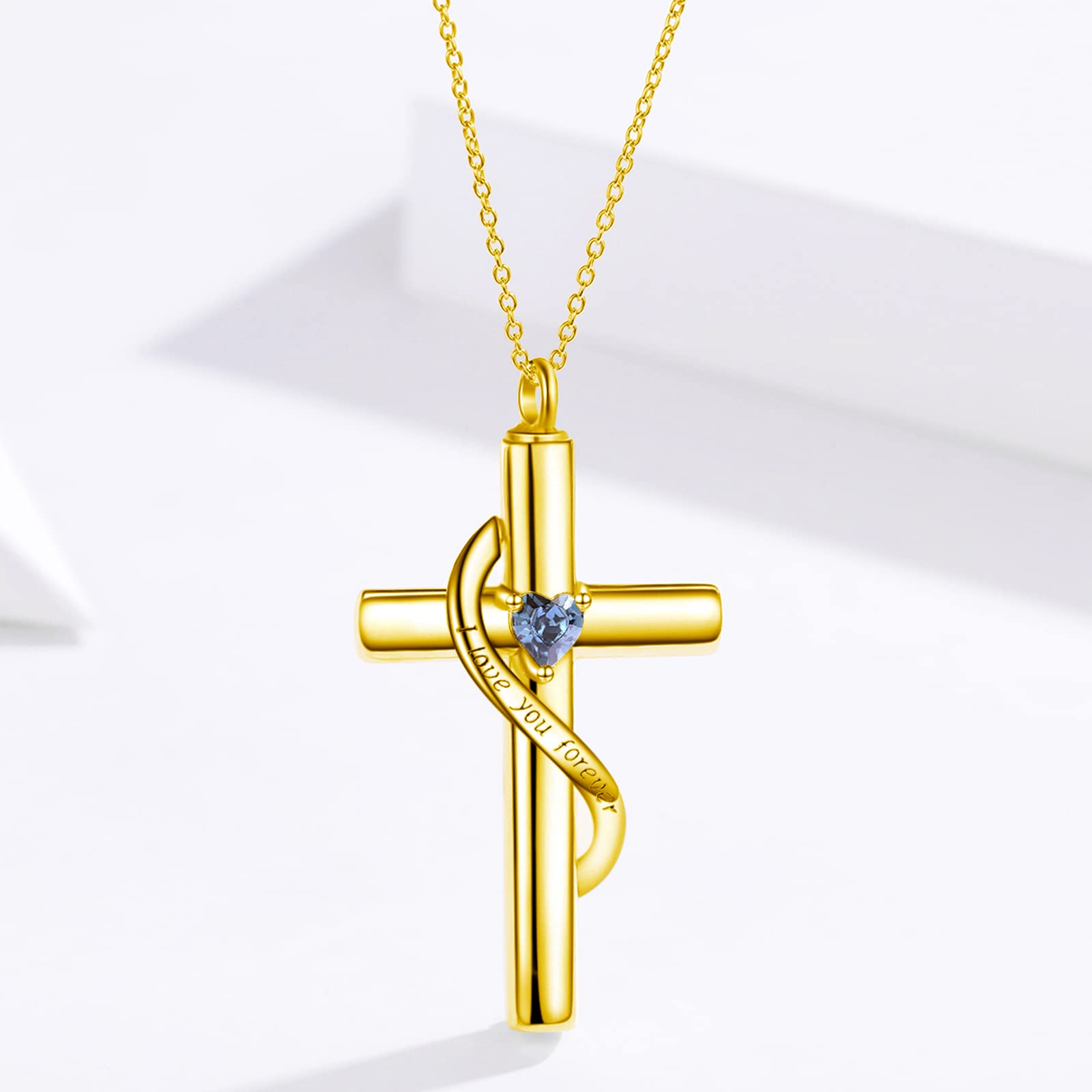 SOULMEET Sterling Silver Crystal Cross Necklace for Ashes - Memorial Keepsake Jewelry for Loved Ones & Pets - Birthstone Cremation Urn Pendant - Perfect for Remembrance, Funerals & Special Occasions