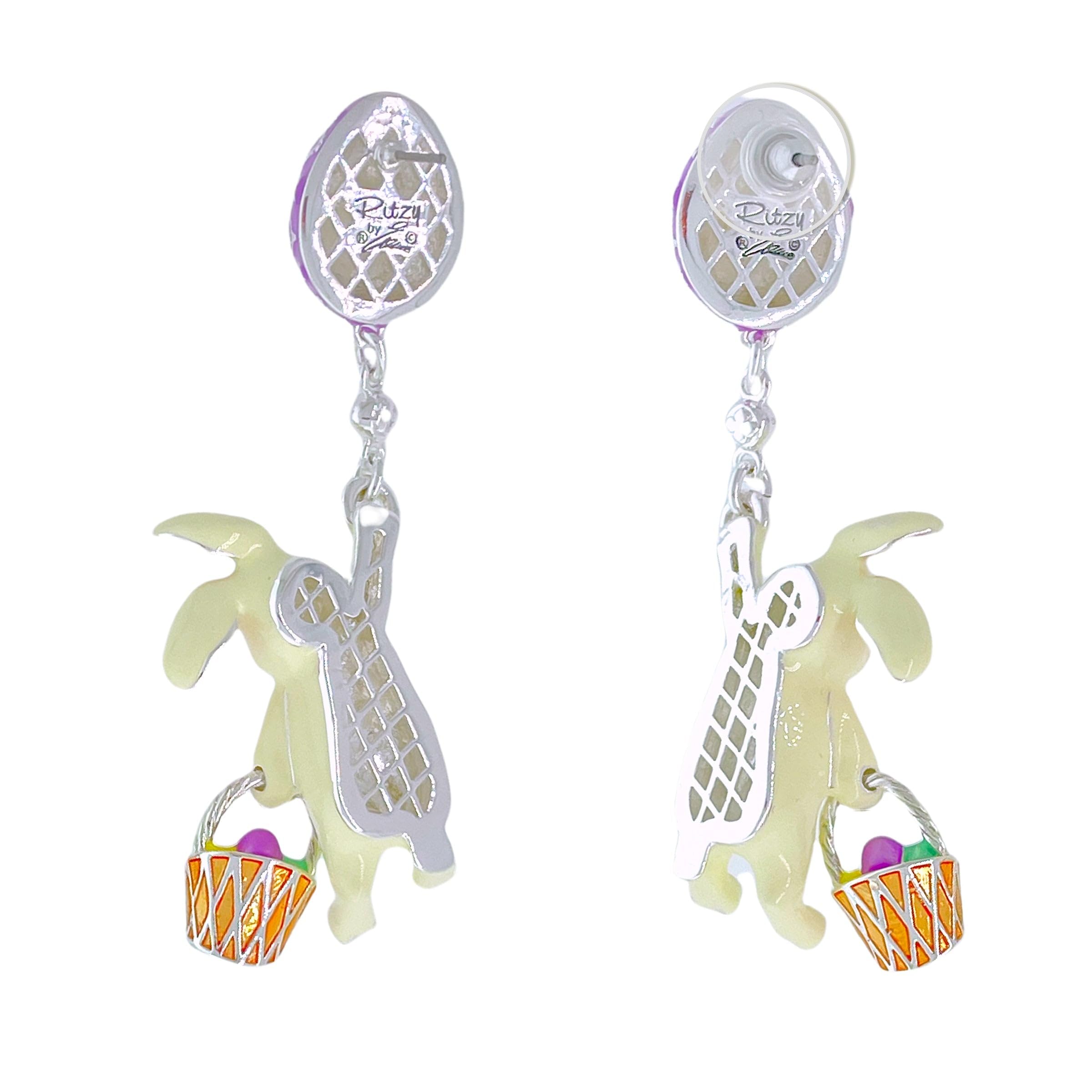 Elegant Silver Plated Bunny & Egg Drop Earrings for Women - Adorable Easter Jewelry Gift - Perfect for Easter Parties, Spring Outfits & Holiday Celebrations