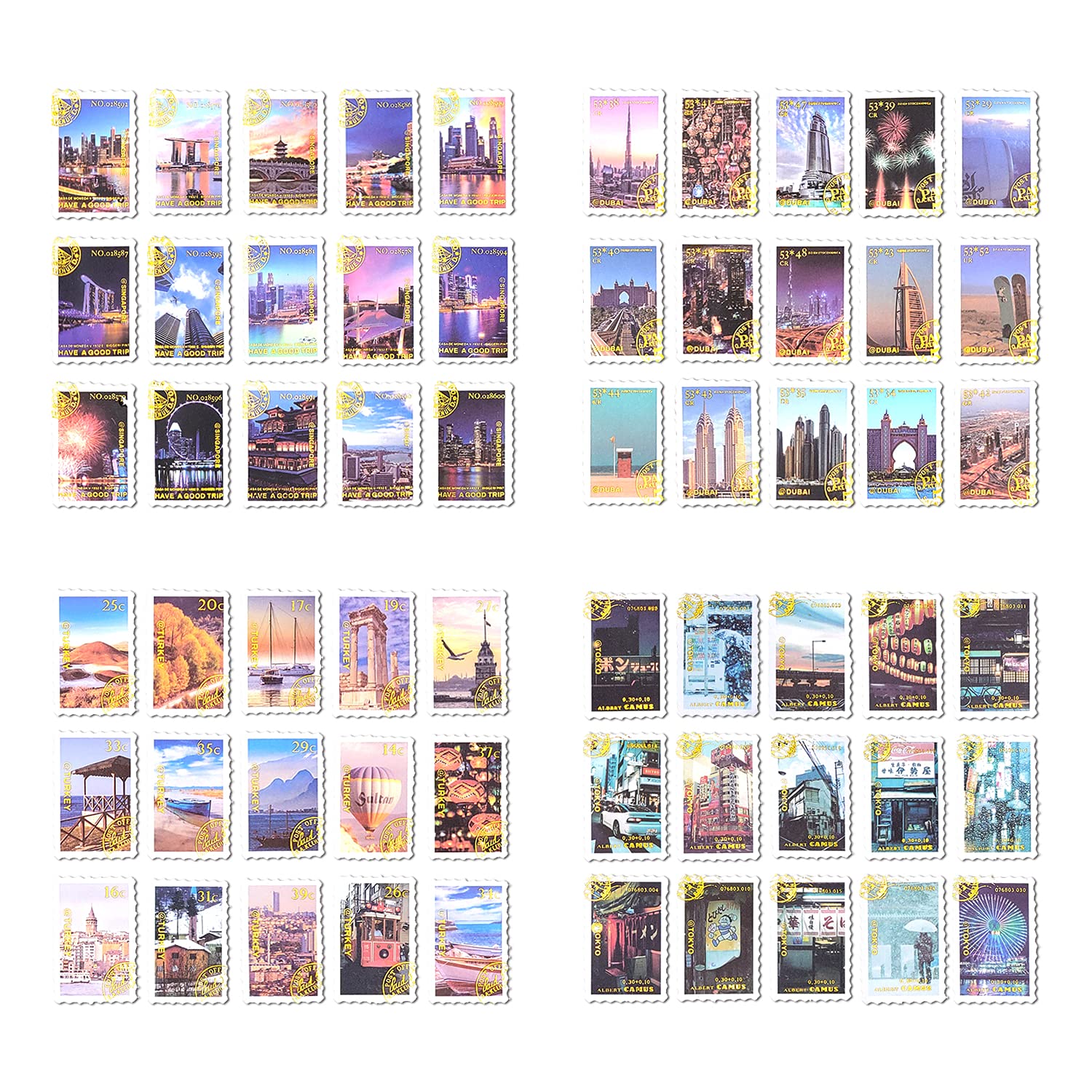 4 Pack Vintage Postage Stamp Washi Stickers - Scrapbooking, Planner, Journal, Diary Decorative Sealing Stickers for DIY Crafts, Notebooks & Albums | Perfect for Bullet Journaling, Card Making & Gift Wrapping
