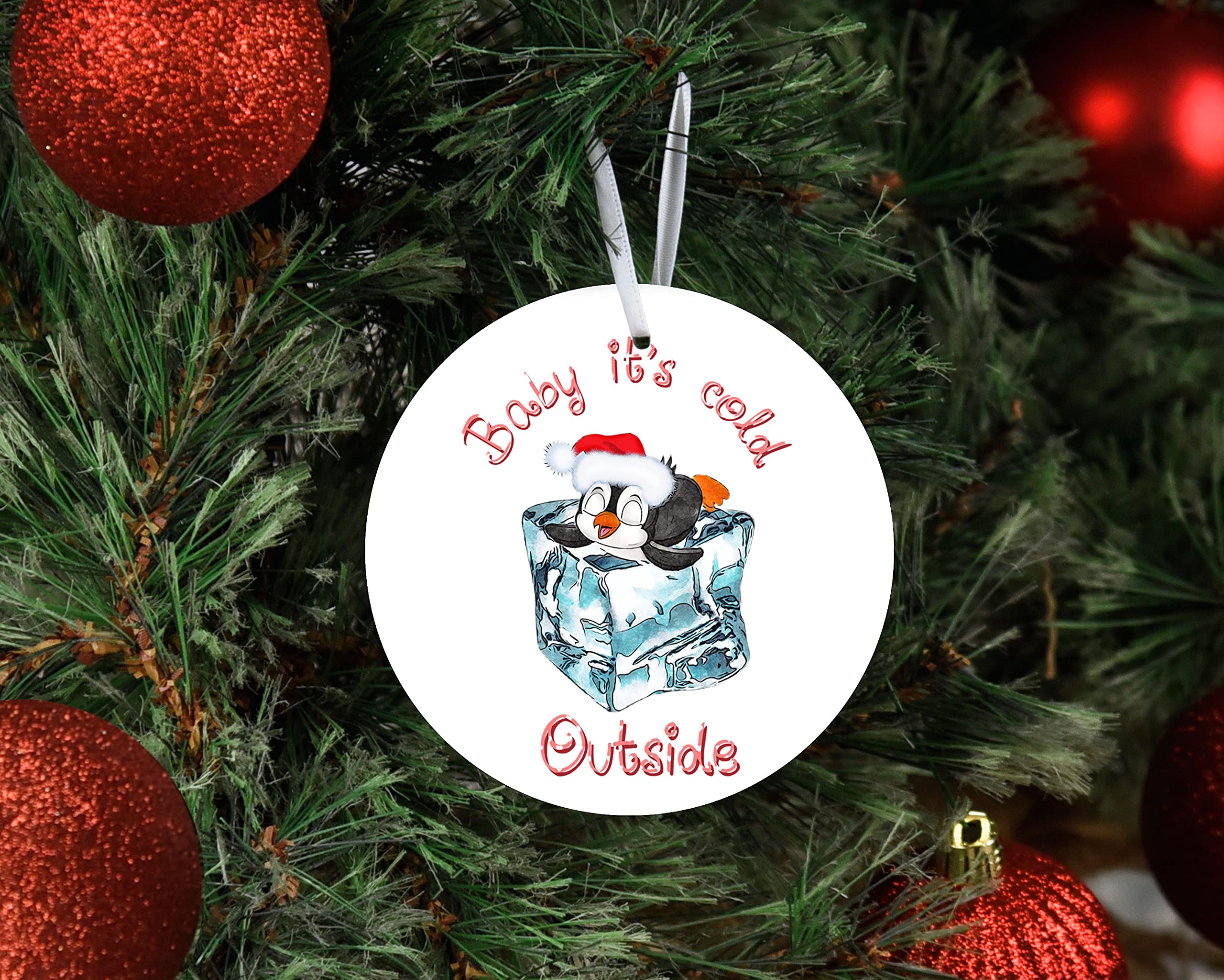 Adorable Penguin Round Ceramic Christmas Ornament - Perfect Holiday Decoration for Tree, Gift & Winter Home Decor