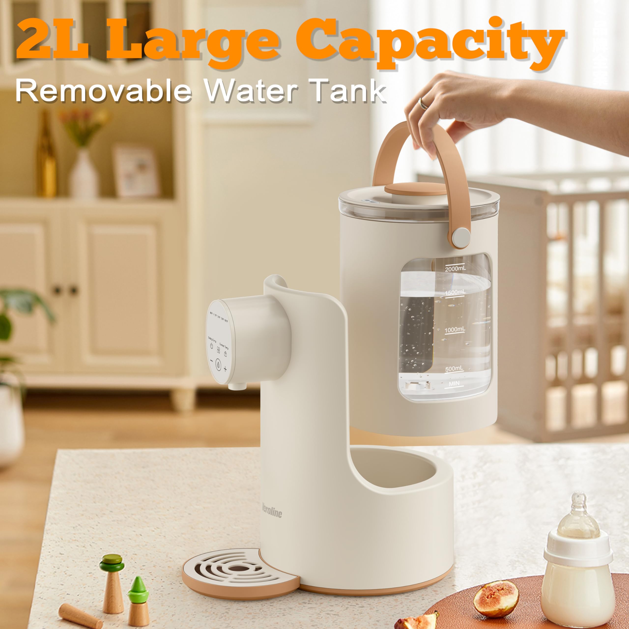 Instant Water Warmer for Baby Formula - 2L Hot Water Dispenser with 5 Temperature Settings, 24/7 Keep Warm & Night Light - Detachable Glass Tank for All Bottles - Perfect for Night Feedings, Travel & Nursery Use