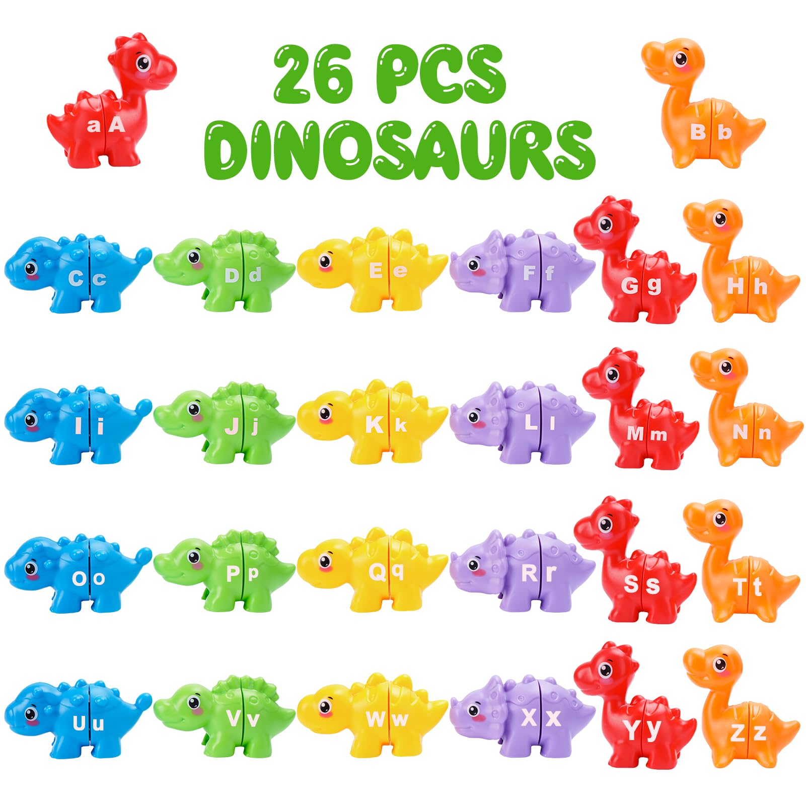 26 Pcs Baby Alphabet Learning Toys for 1 2 3 Year Old - Dinosaur Letter Matching Game with Uppercase & Lowercase - Educational Toys Gift for Toddler Boys & Girls Ages 1-5 - Perfect for Preschool Learning & Birthday Gifts