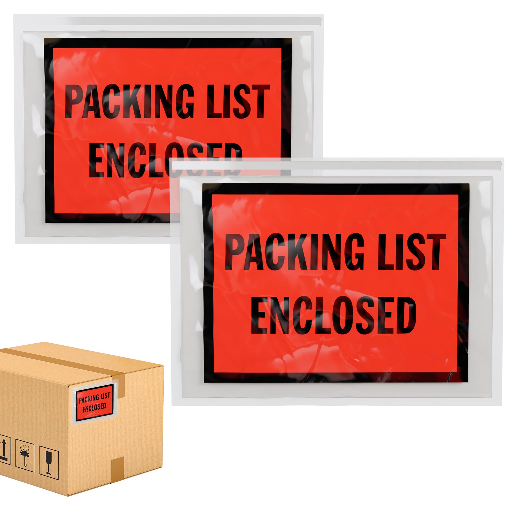 ABC 7x5 Inch Packing List Envelopes - 1000 Pack Clear/Red/Black 2 Mil Poly Self Seal Pouches for Shipping Invoices & Packing Slips | Ideal for Ecommerce, Warehousing & Logistics Businesses