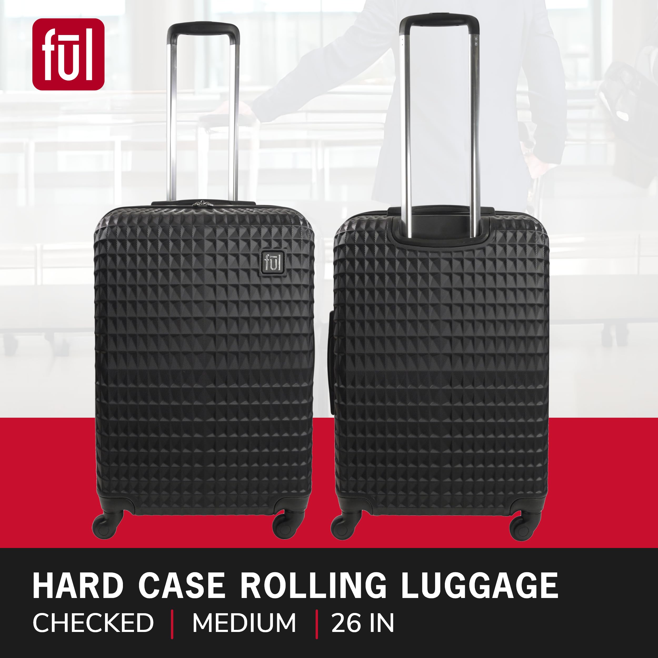 FUL Geo 26 Inch Hardshell Rolling Luggage with 360° Spinner Wheels - Lightweight Expandable Carry On Suitcase for Travel, Business Trips & Weekend Getaways (Black)