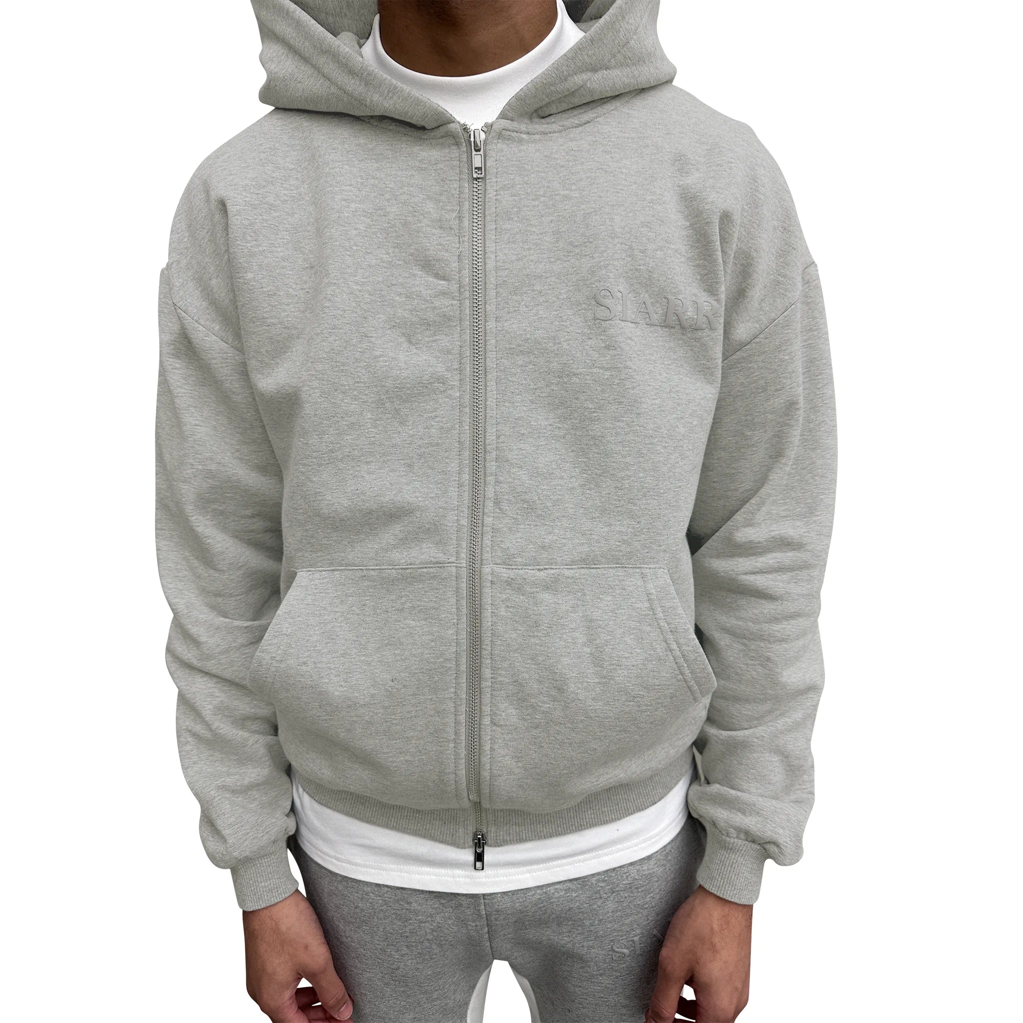 SIARR Light Grey Zip Up Hoodie for Men & Women | Soft Fleece Pullover with Front Pockets | Casual Streetwear for Outdoor Activities, Gym & Lounge