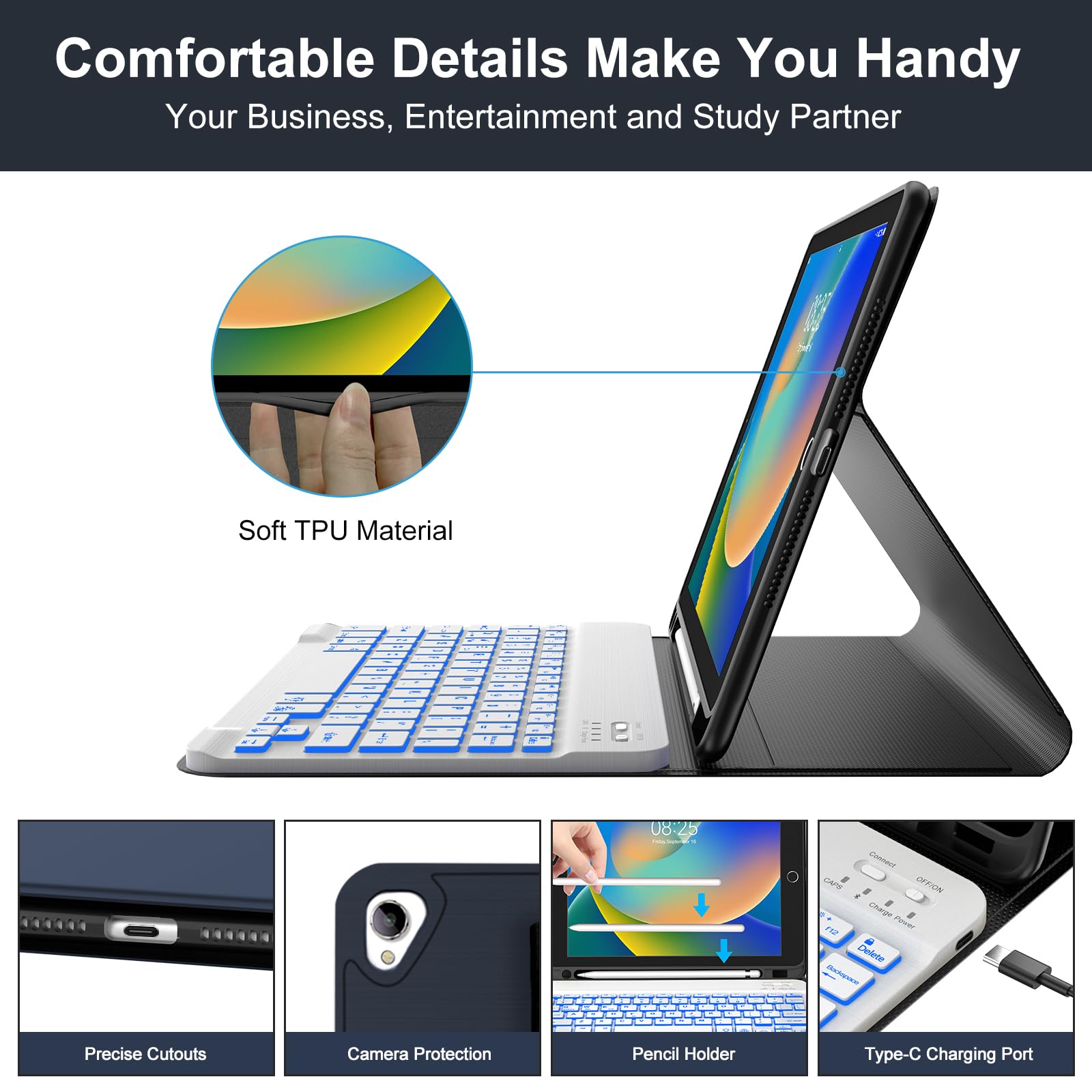 BORIYUAN Backlit Detachable Keyboard Case for iPad 9th/8th/7th Gen 10.2