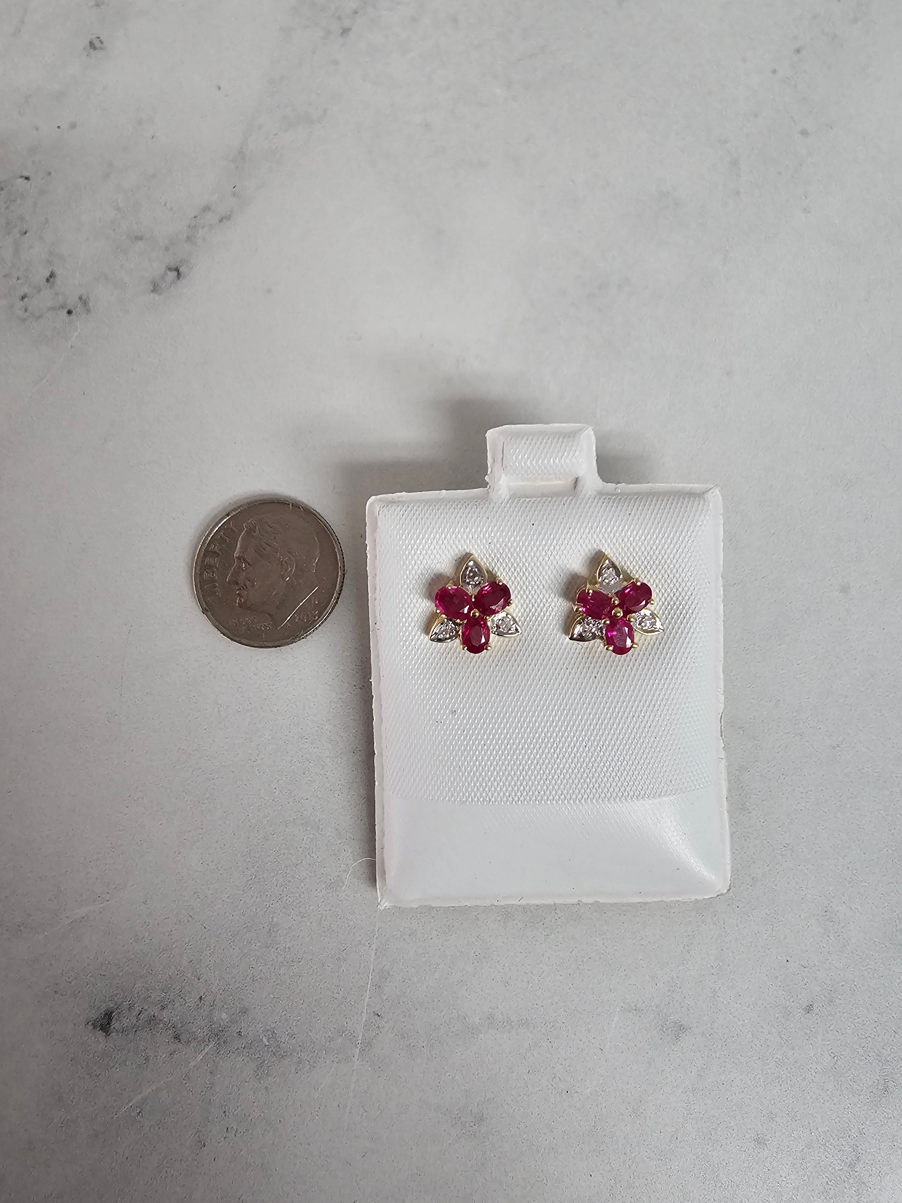 Ruby Diamond Flower Shaped Pave Stud Earrings for Women | Elegant Floral Jewelry Gift for Valentine's Day, Anniversary & Special Occasions