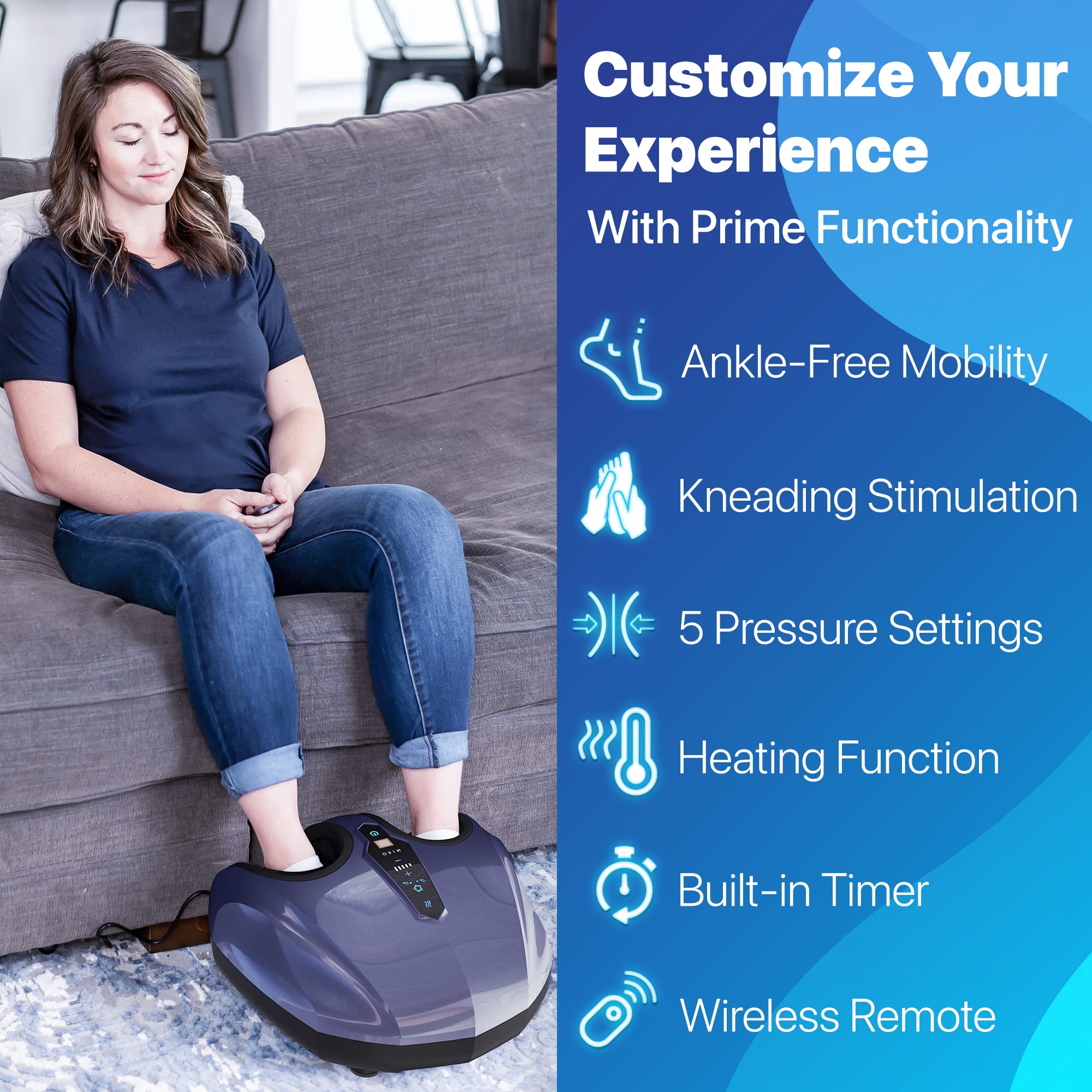 MIKO Foot Massager Machine - Deep Kneading, Shiatsu, Air Compression & Heat Therapy for Plantar Fasciitis, Diabetics & Neuropathy - Fits Up to Men's Size 12 - Perfect for Home Relaxation, Office Stress Relief & Post-Workout Recovery