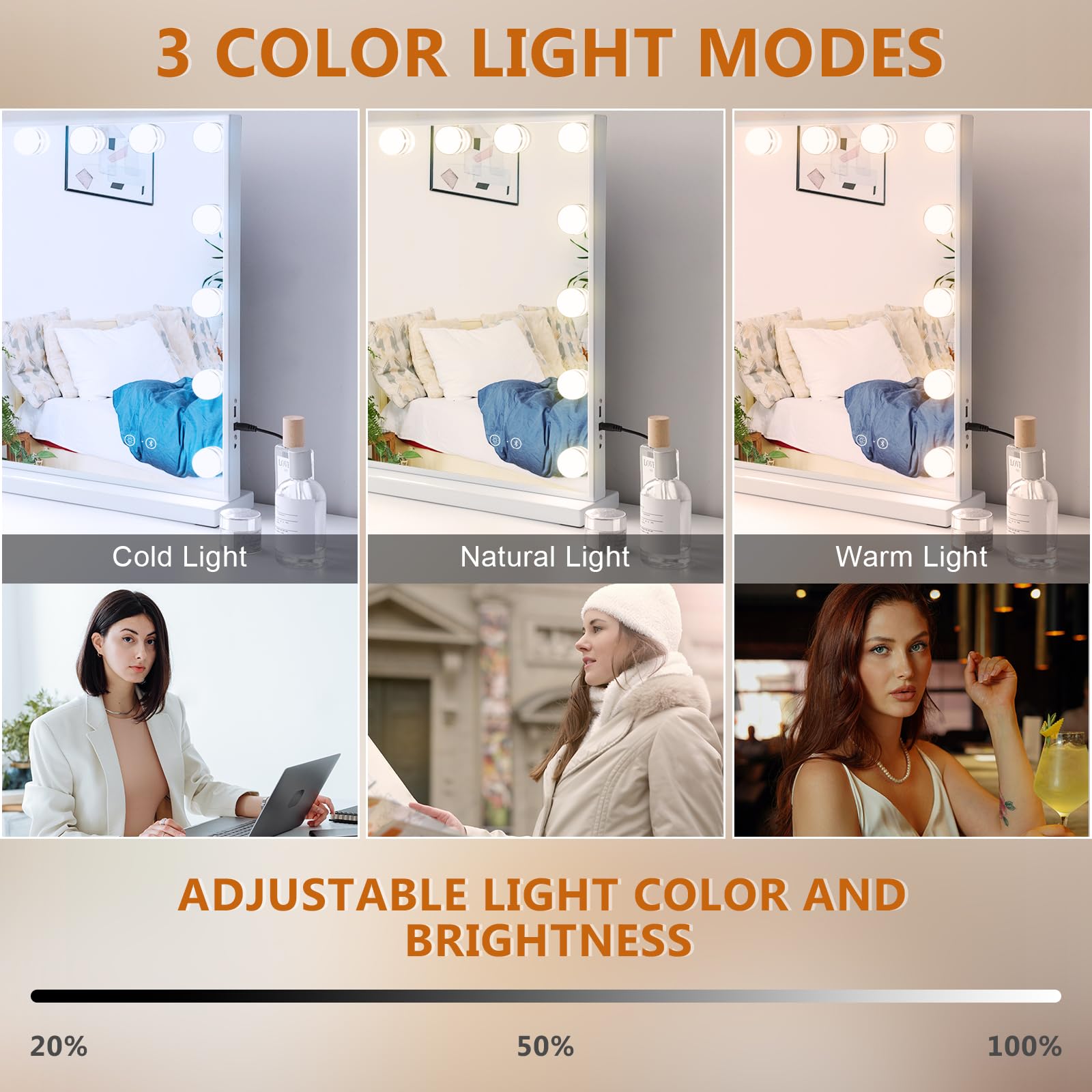 Hollywood Vanity Mirror with Lights & Bluetooth Speaker - 15 LED Bulbs, Smart Touch Control, 10X Magnification & USB Charging - Perfect for Makeup, Skincare & Dressing Room Vanity Setups
