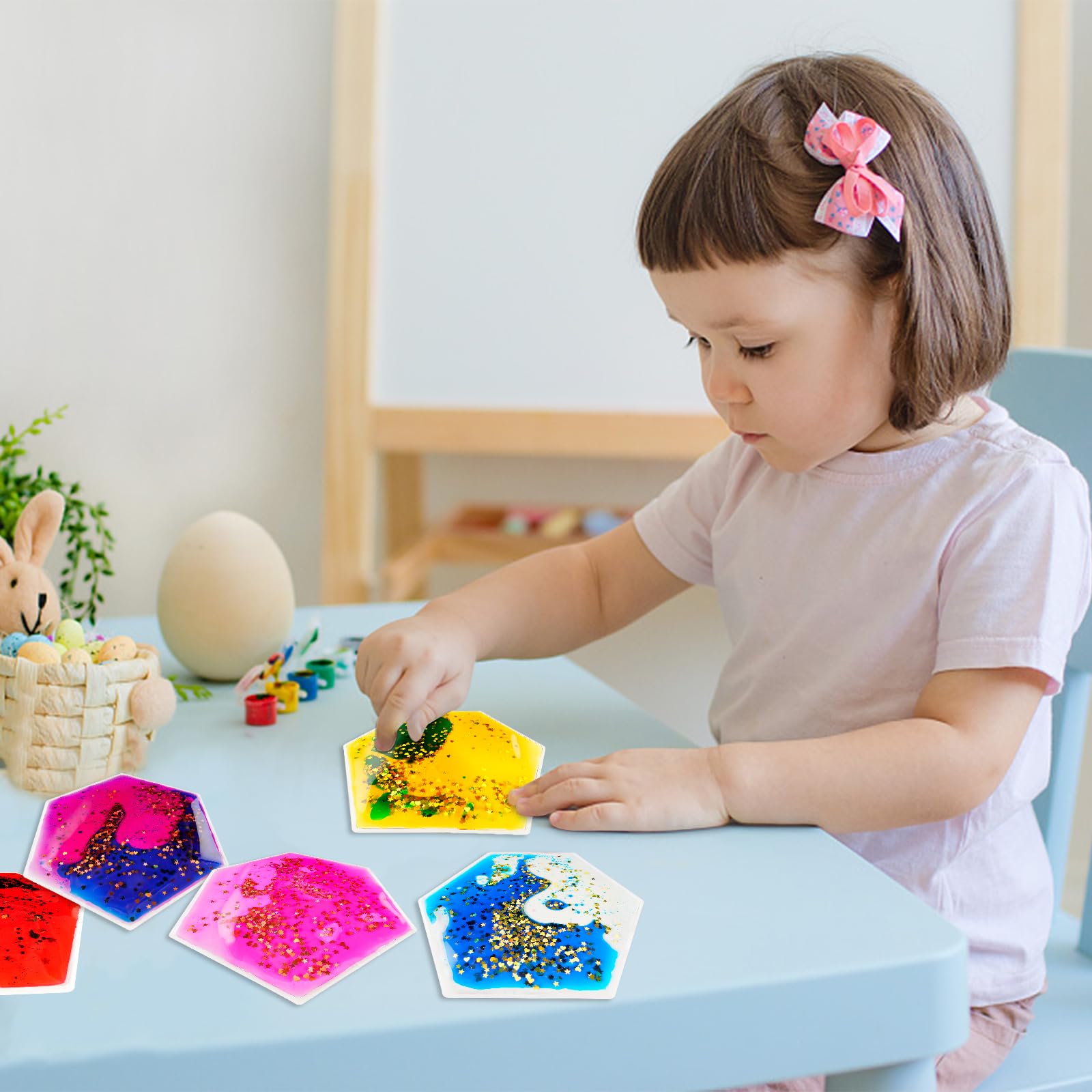 Sensory Fidget Toys for Kids - 6 Pack Hexagon Liquid Motion Sensory Toys for Autism, ADHD & Stress Relief - Calming Sensory Gel Toys for Classroom, Office & Home Use
