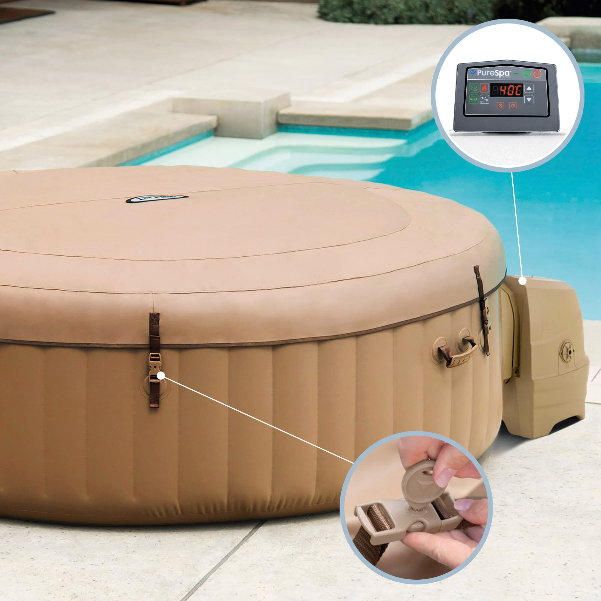 Intex Pure Spa Sahara Inflatable Hot Tub - 4-Person Portable Spa with 120 Bubble Jets, Insulated Cover & Heater - Perfect for Backyard Relaxation, Patio, or Outdoor Gatherings
