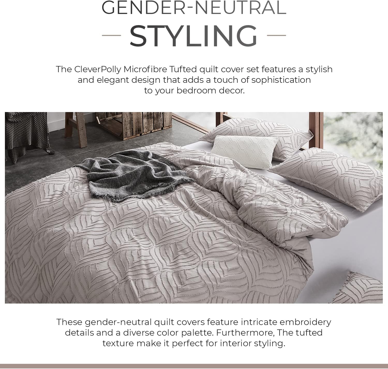 Premium Brushed Microfiber Tufted Quilt Cover Set (3Pcs) - Beige - Super King Size - Ultra Soft Bedding for Luxurious Hotel-Style Comfort