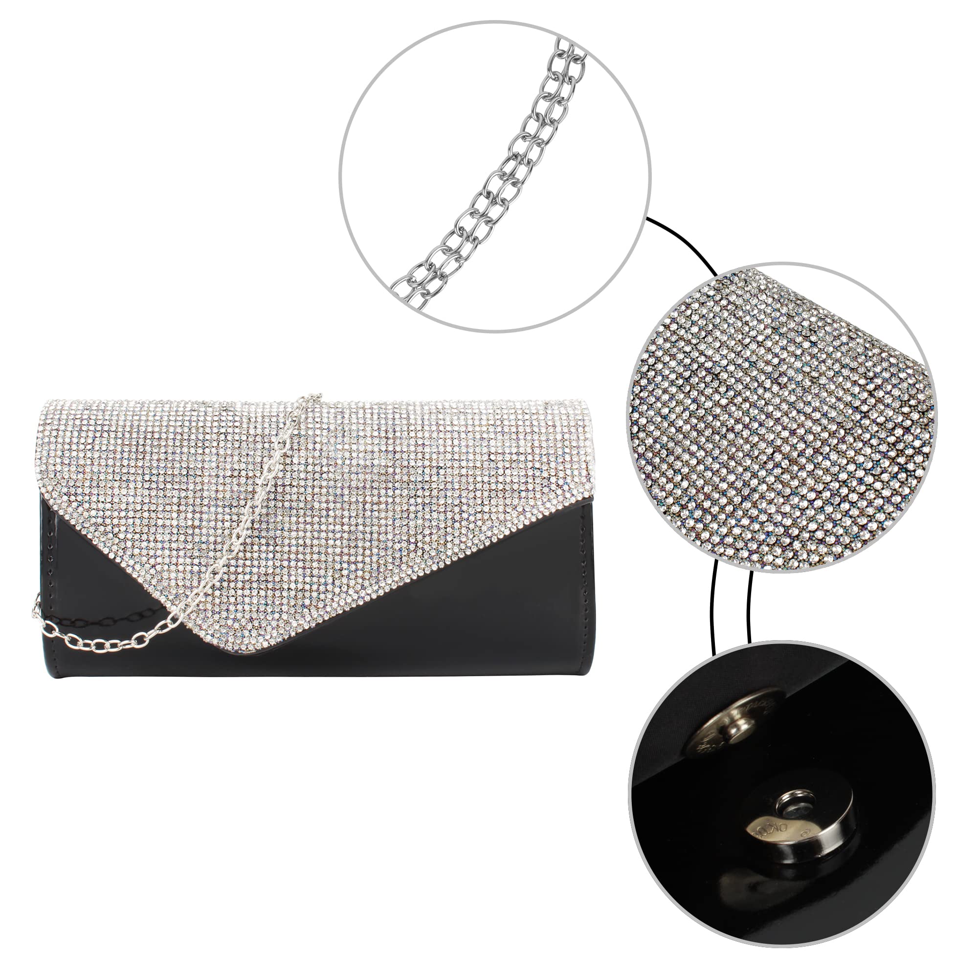 Sparkly Rhinestone Evening Clutch Purse - Elegant Sequined Handbag for Women, Crossbody & Shoulder Bag for Parties, Weddings & Formal Events