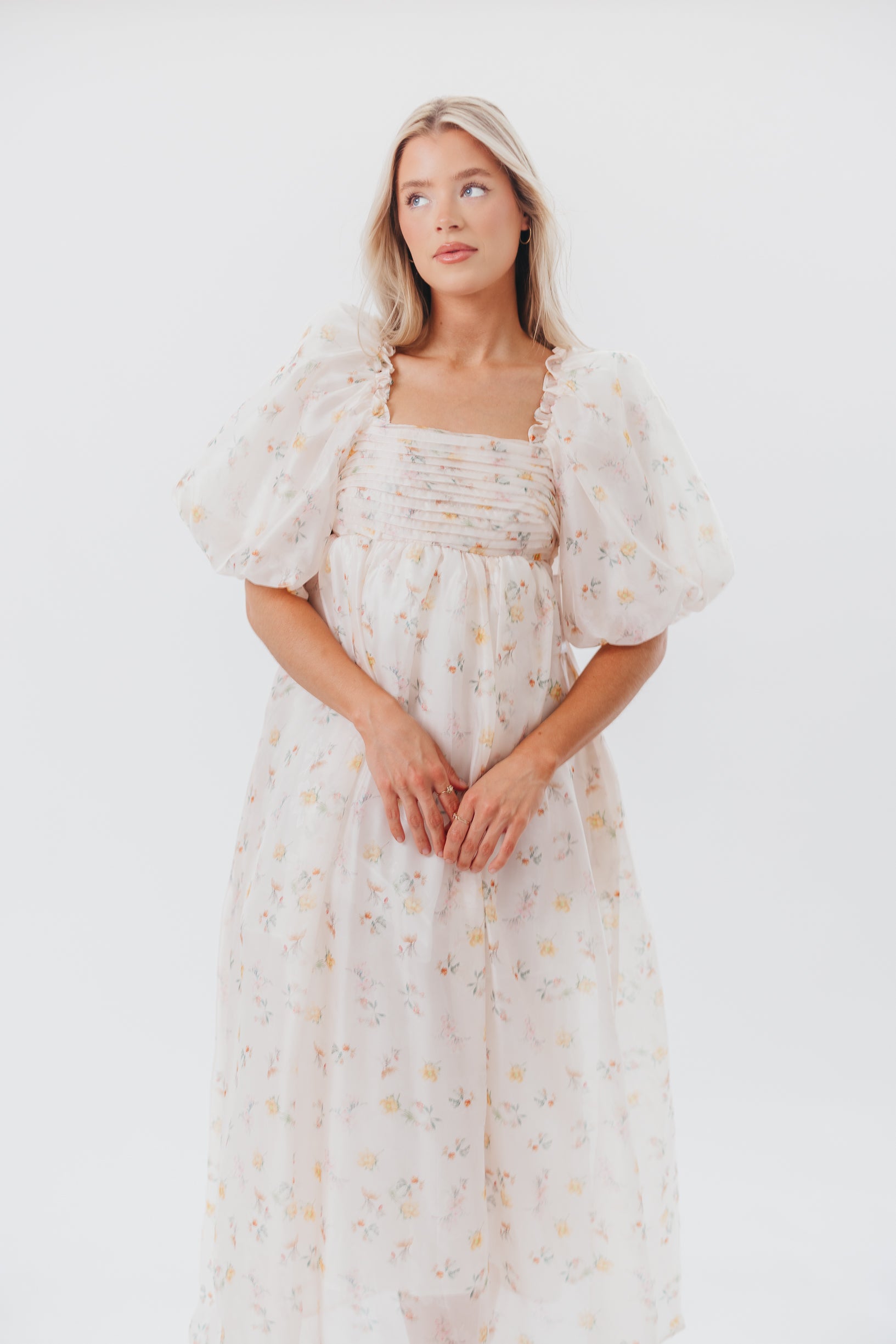 Melody Maxi Dress with Pleats & Bow Detail - Yellow Rose Floral Print | Bump Friendly Maternity Dress | Inclusive Sizing S-3XL | Perfect for Weddings, Baby Showers & Summer Vacations