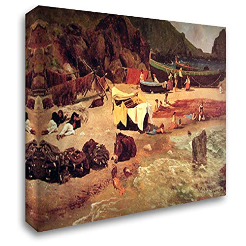 Albert Bierstadt Fishing Boats at Capri 24x20 Stretched Canvas Wall Art - Handmade Oil Painting Reproduction for Living Room, Bedroom & Office Decor