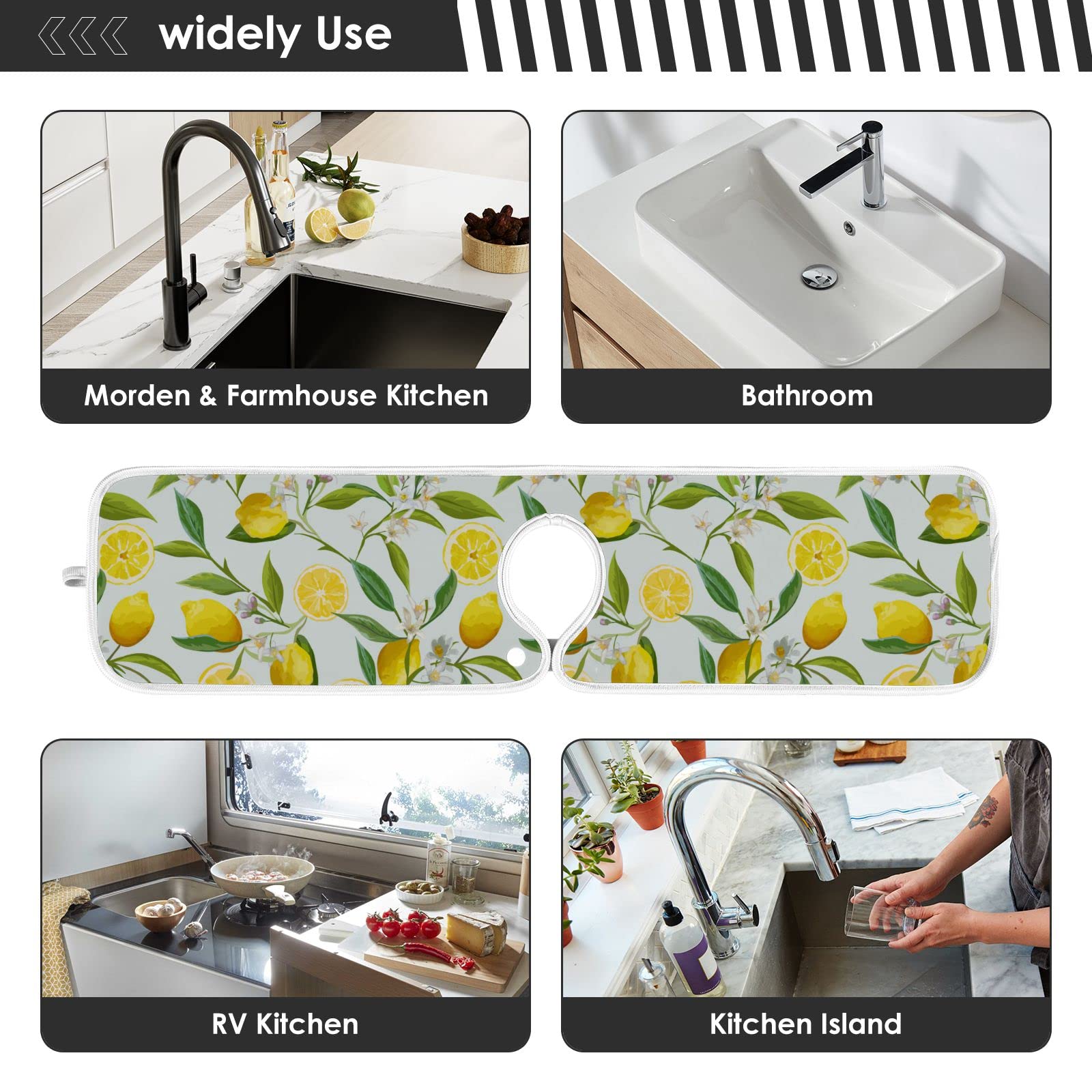 2 Pack Lemon Floral Faucet Splash Catcher - Absorbent Sink Mat, Drip Guard, Drying Mat for Kitchen, Perfect for Faucet Protection and Countertop Maintenance