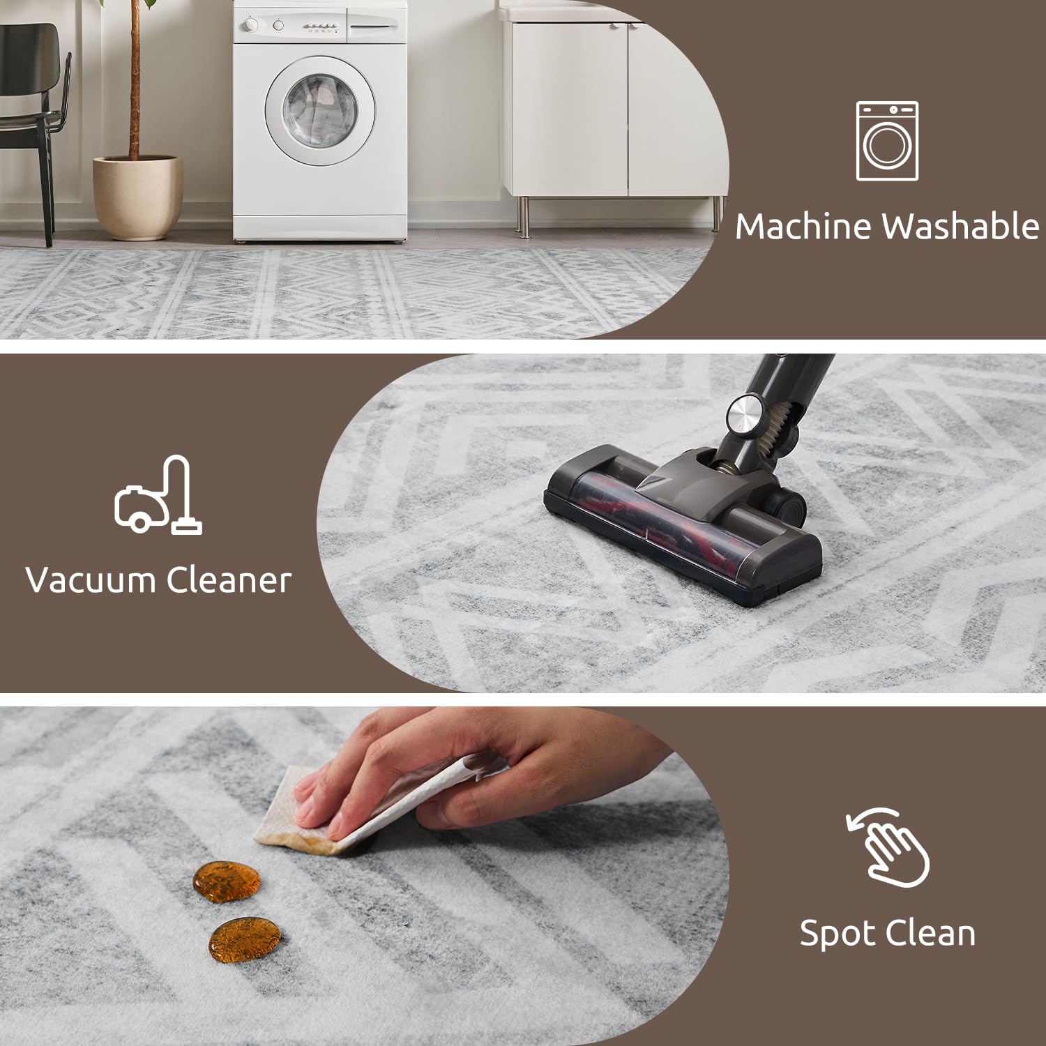 Boho Area Rug 5x7 - Moroccan Style Machine Washable Carpet for Living Room, Bedroom & Dining Room - Neutral Grey Taupe - Perfect for Bohemian Decor, Cozy Home & Modern Interior Design