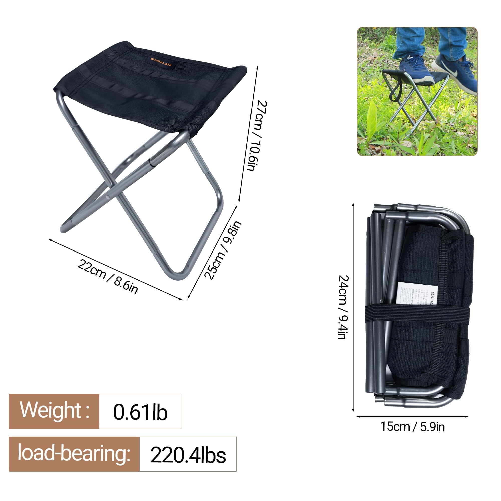 Portable Folding Camping Stool - Lightweight Collapsible Chair for Outdoor Activities, Hiking, Fishing, Beach, Picnic & Photography - Compact 9.86