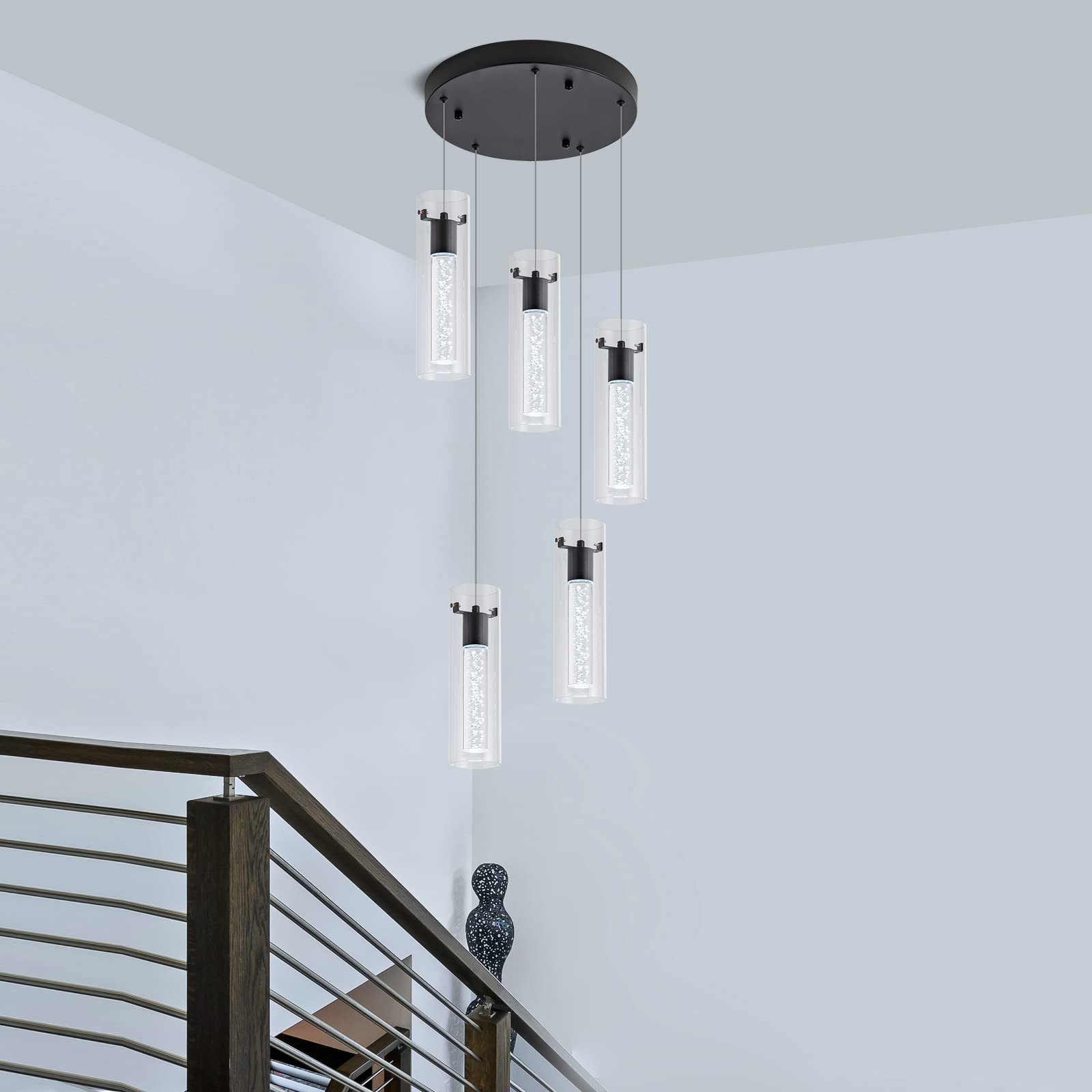 5-Light Black LED Pendant Lighting for Kitchen Island - Modern Hanging Lights for Dining Room, Living Room, Bar & Restaurant Decor - Perfect for Home, Cafe and Commercial Spaces