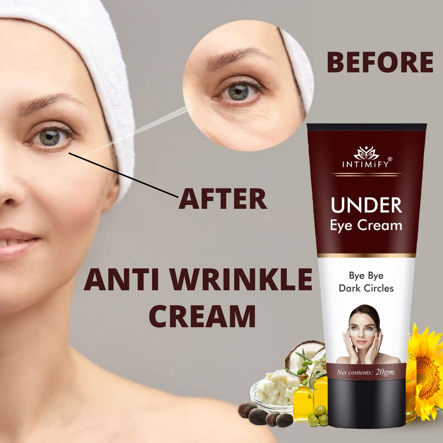 INTIMIFY Dark Circle Remover Eye Cream for Women & Men - Under Eye Treatment with Shea Butter (20g) - Reduce Puffiness & Brighten Dark Circles for Day & Night Use